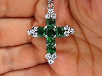 7.42CT Natural Vivid Green Tsavorite Diamond Cross Pendant in 14K Gold - Elegant Jewelry for Women, Perfect Gift for Christmas, Birthday & Special Occasions