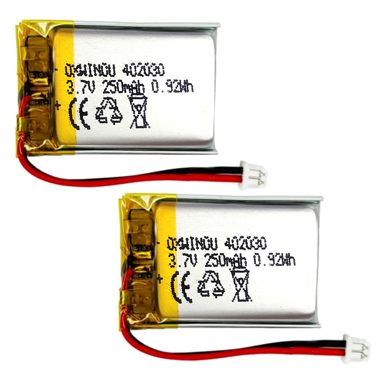 3.7V 250mAh 402030 Rechargeable LiPo Battery 2-Pack - Replacement Power for DIY Electronics, Bluetooth Headsets, Smart Watches | Long-Lasting & Compact Lithium Polymer Battery for Portable Devices, Wearables, and Small Gadgets