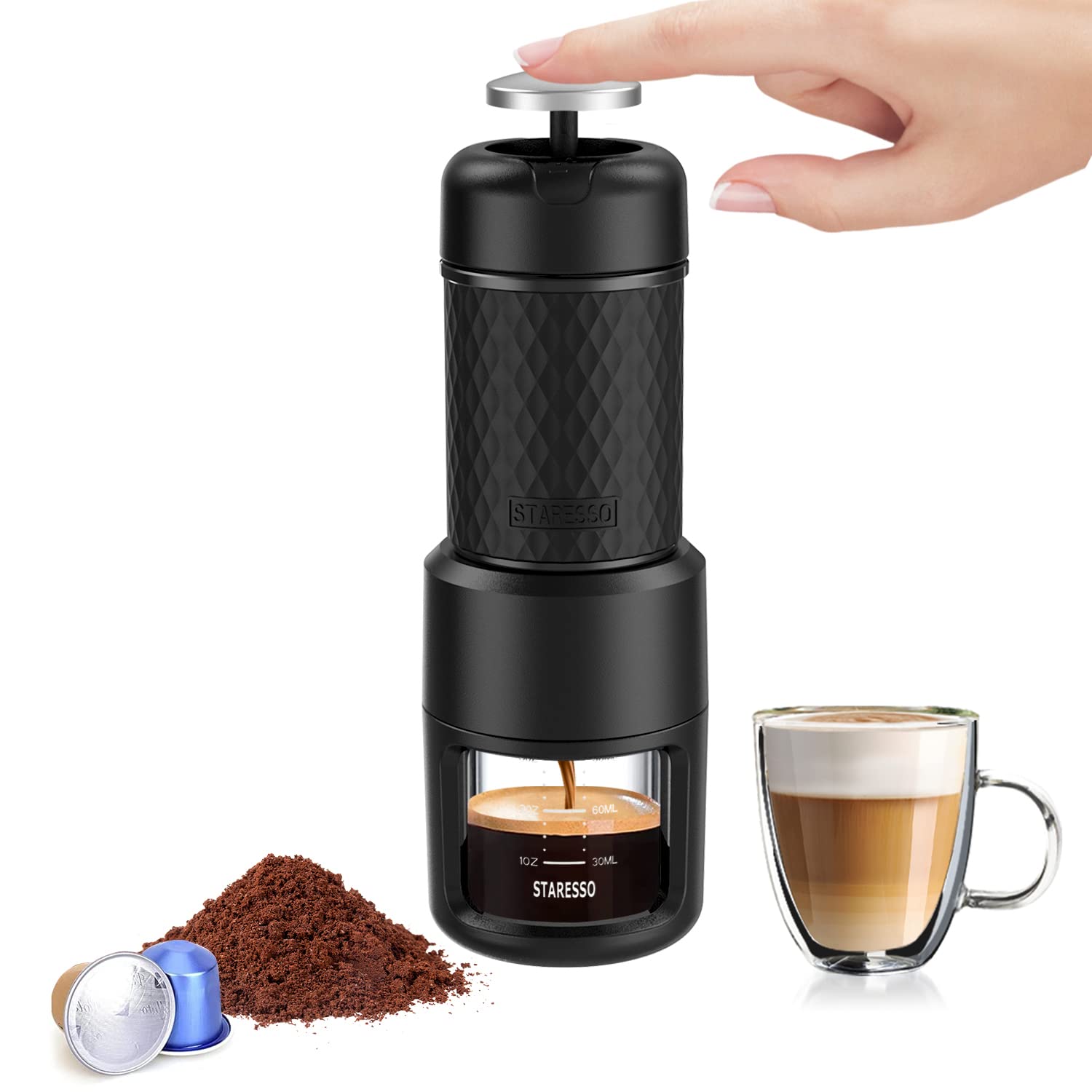 STARESSO (Upgraded) Portable Manual Espresso Maker - Rich Crema Coffee Machine for Ground Coffee & Pods | Compact Travel, Camping, Office & Home Use Coffee Brewer
