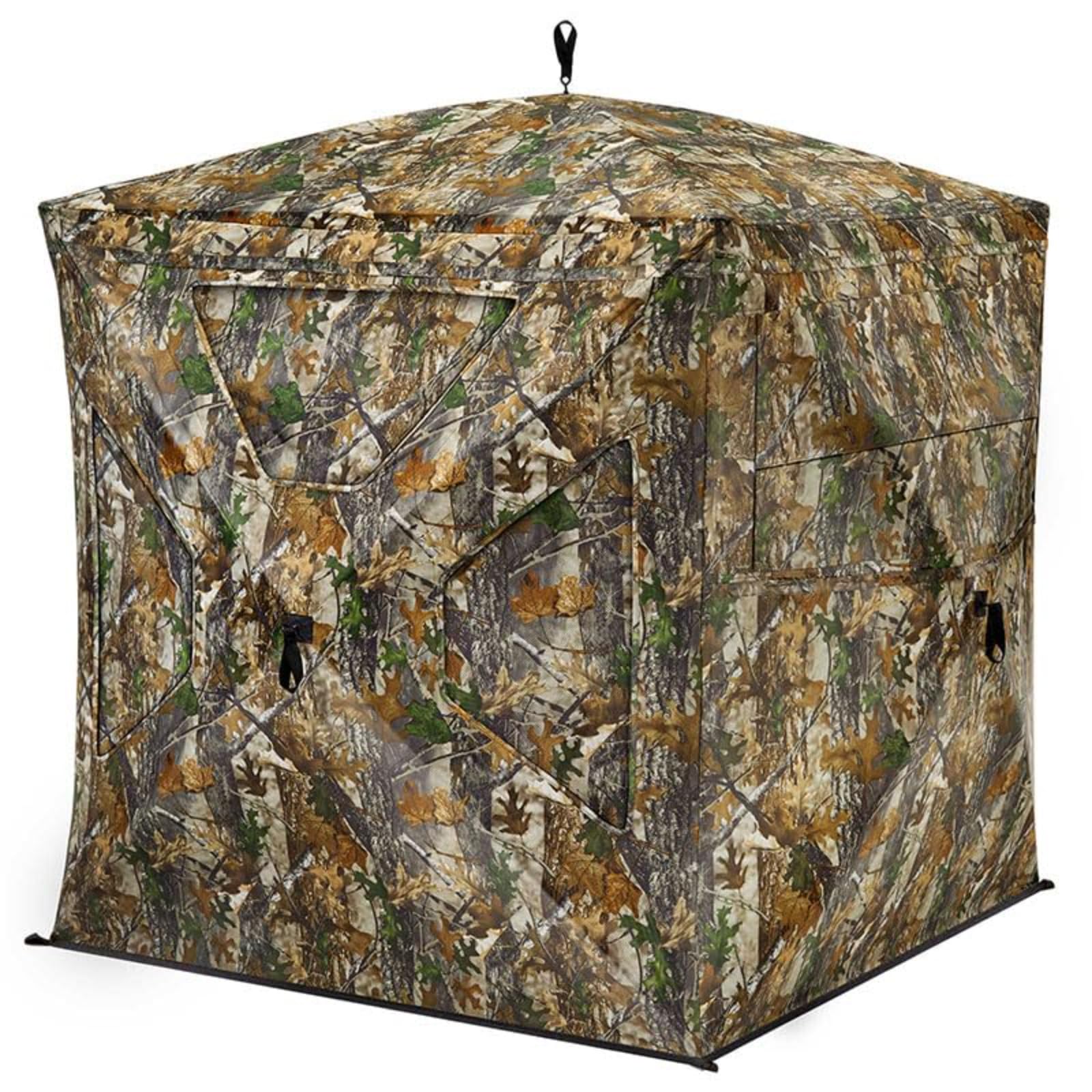 TIDEWE 270° See Through Hunting Blind with Silent Magnetic Door & Sliding Windows - 2-3 Person Pop Up Ground Blind, 300D Camouflage Tent with Carrying Bag (Camouflage & Veil Rush) - Perfect for Deer Hunting, Wildlife Observation, and Outdoor Photography