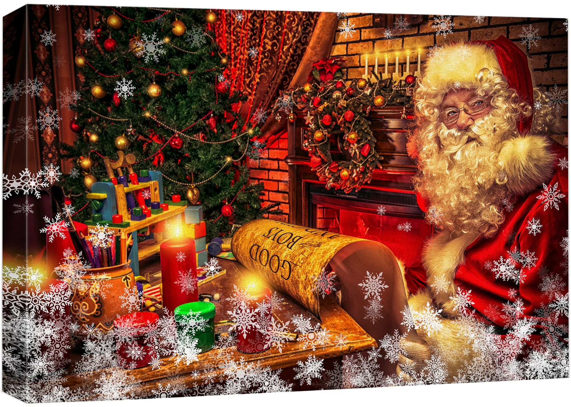 Wall26 Canvas Print - Modern Christmas Tree Lights Santa Claus Holiday Wall Art Decor for Living Room, Bedroom, Office - 32x48 Inch Colorful Festive Canvas Painting - Perfect for Christmas Decorations, Home & Office Holiday Cheer