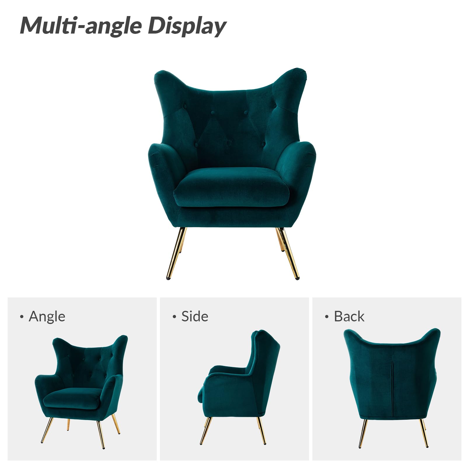 Velvet Accent Chair with Gold Metal Legs - Modern Wingback Tufted Upholstered Armchair for Living Room, Bedroom & Dining Room | Luxurious Teal Velvet Club Chair for Home Decor & Guest Seating