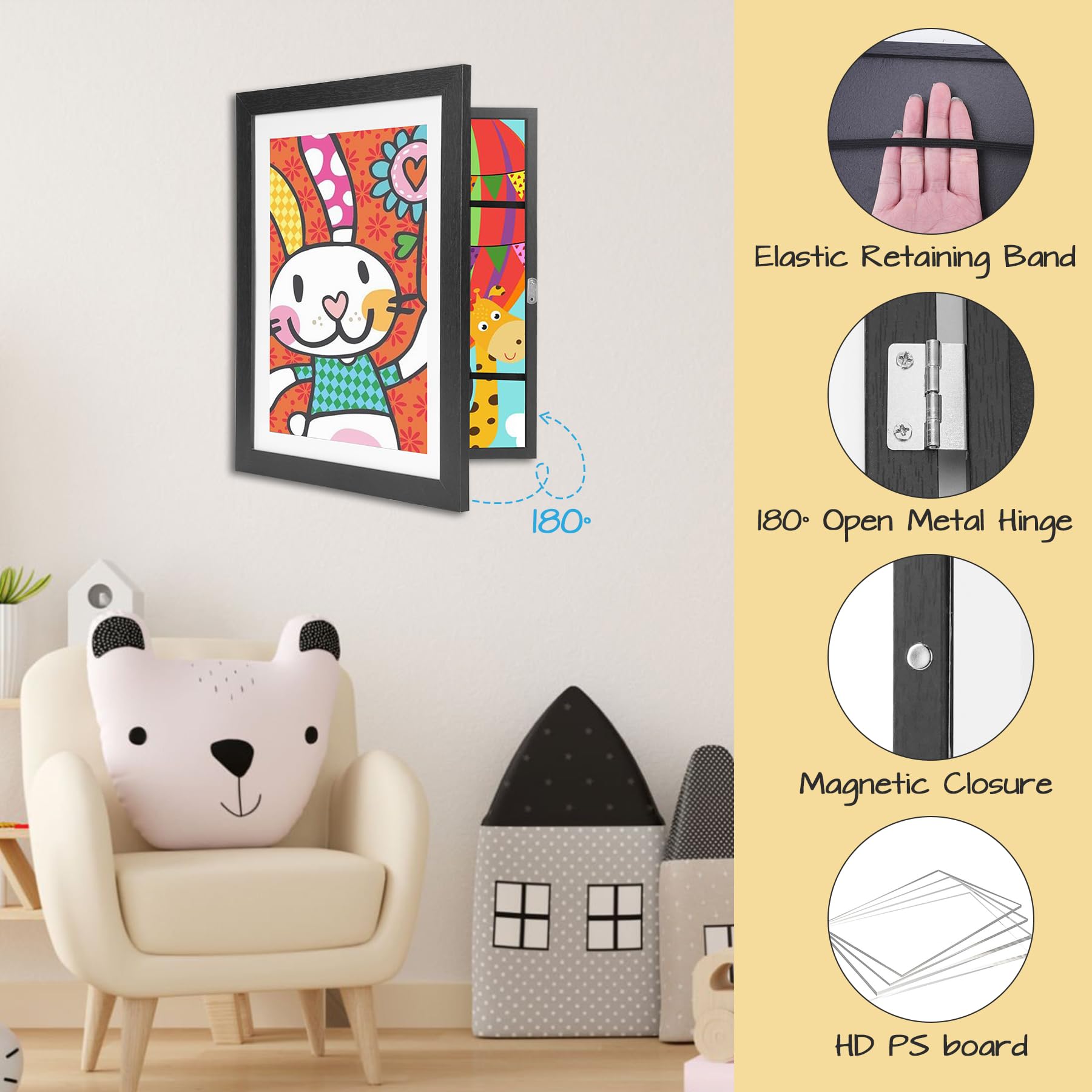 Kids Art Frames - Adjustable 8.5x11 Picture Display Frame for Children's Drawings - Holds 50 Photos with Front Opening Design - Perfect for Bedroom, Classroom & Office Decor (Black) | Great for Organizing Kids' Artwork & School Projects
