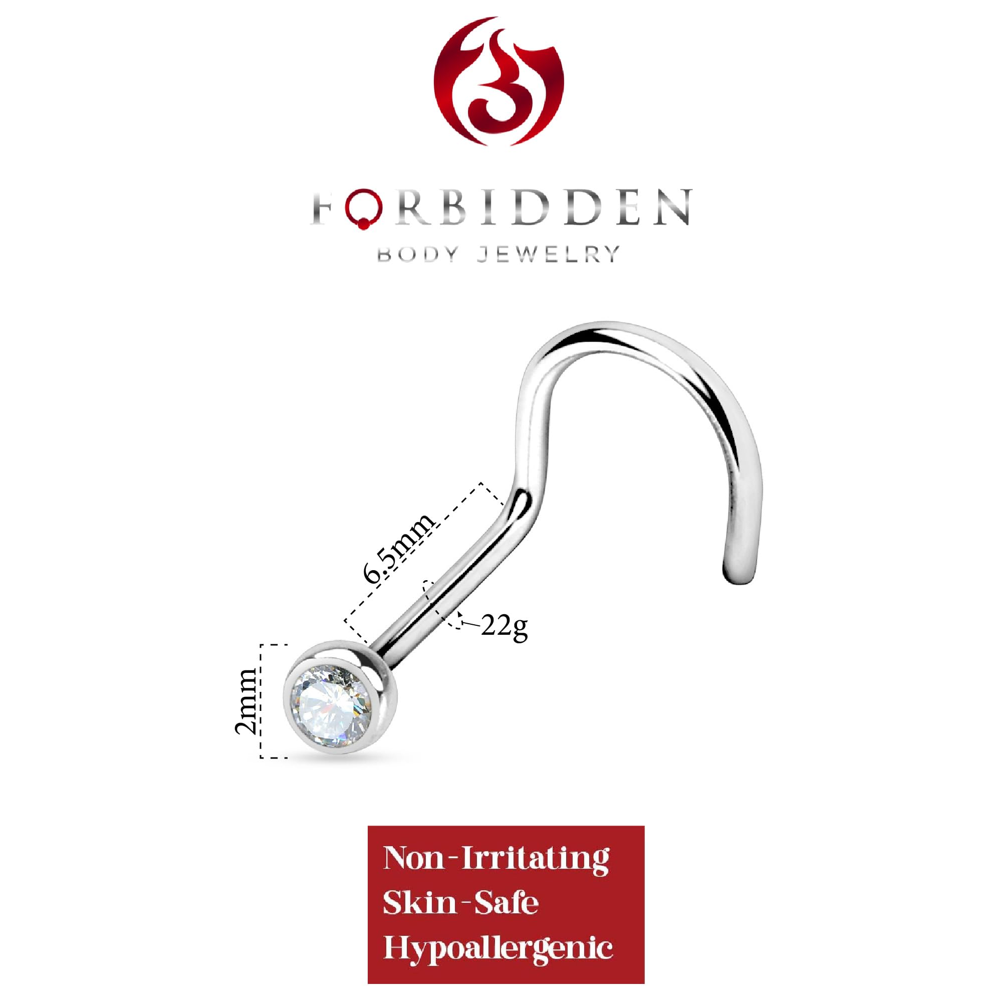 Clear CZ Press Fit Screw Nose Rings - 22G Stainless Steel Forbidden Body Jewelry for Nose Piercing | Perfect for Everyday Wear, Parties & Self-Expression