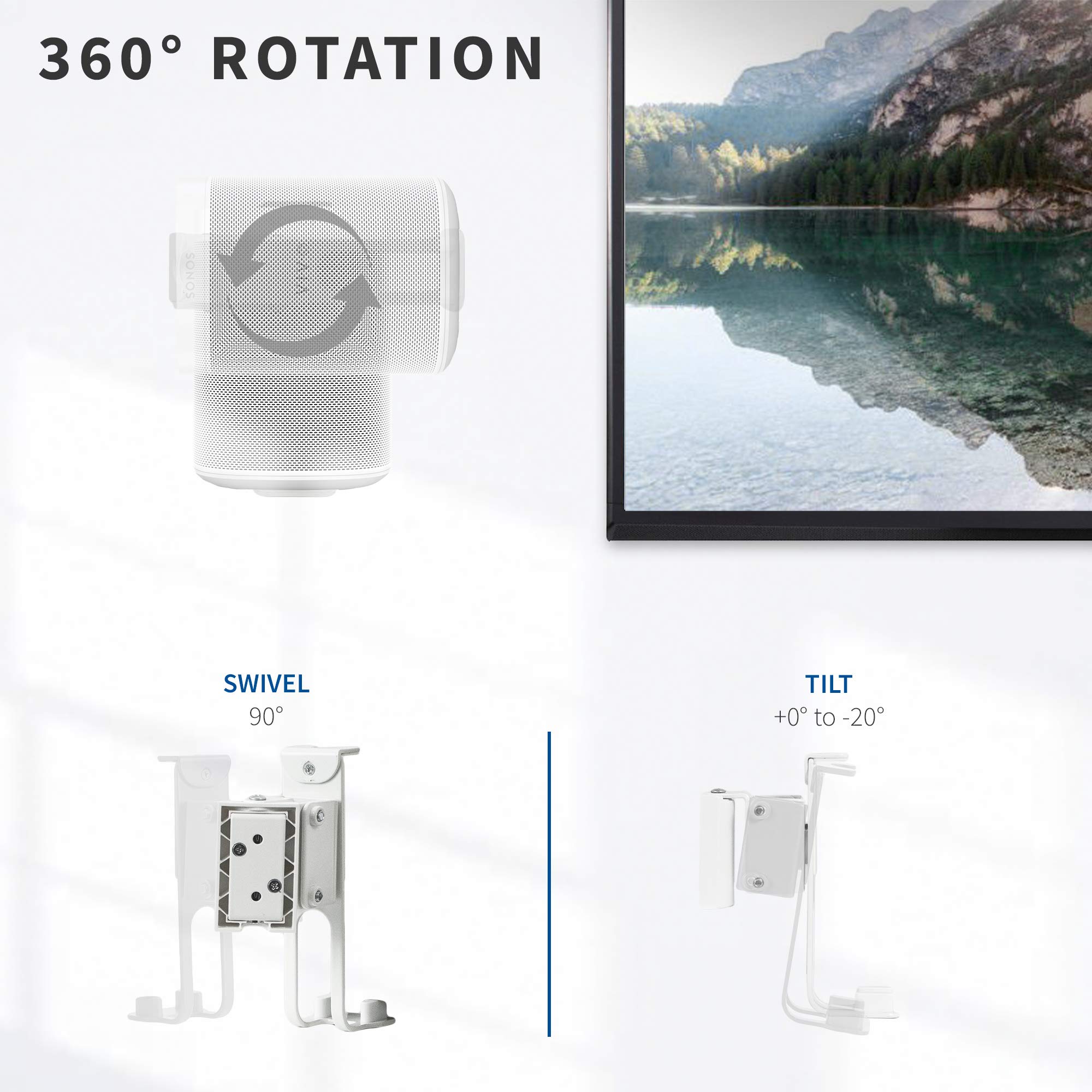 VIVO White Dual Wall Mount Brackets for Sonos One, SL, and Play:1 Speakers | Adjustable Mounting System for 2 Sonos Audio Devices (MOUNT-PLAY1W) | Perfect for Home Theater, Office, and Indoor Speaker Installation