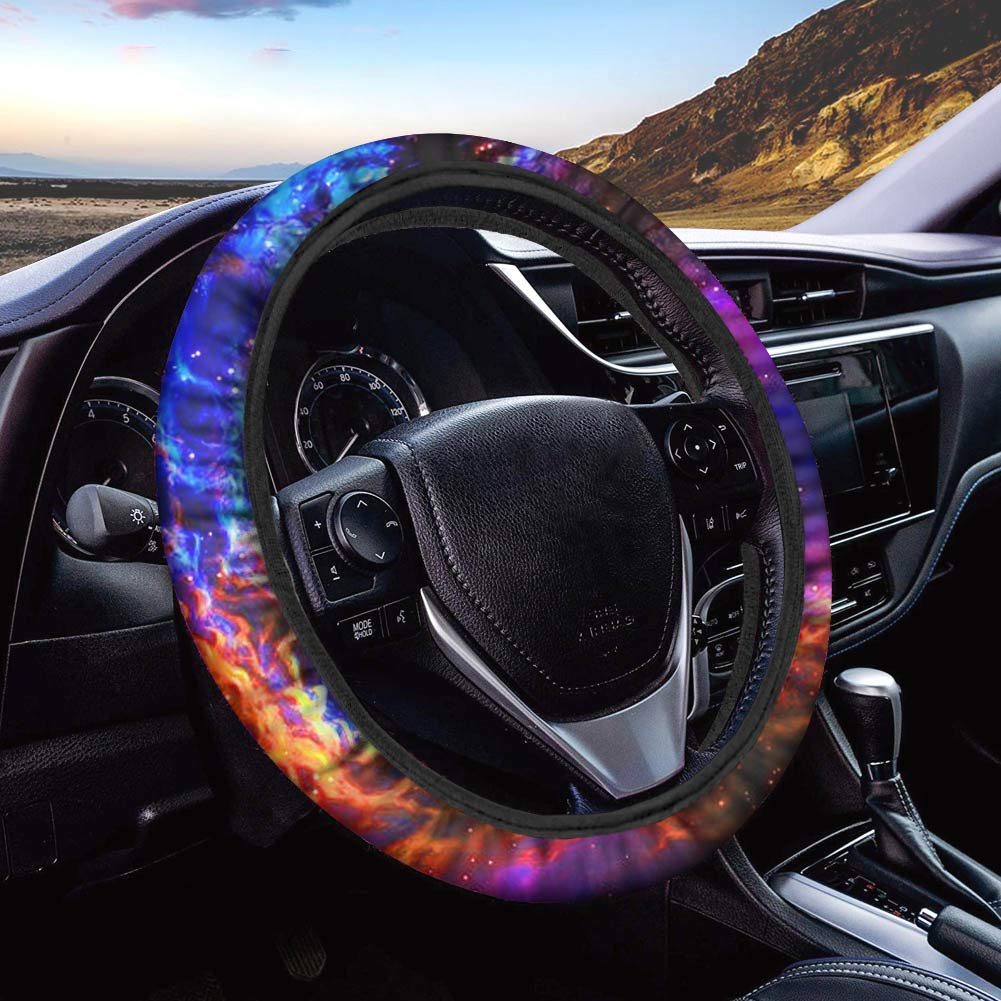 UNICEU Purple Blue Flame Galaxy Nebula Space Steering Wheel Cover - Breathable Universal 15 Inch Car Accessory for Comfort & Style - Perfect for Daily Commute, Road Trips & Custom Car Decoration