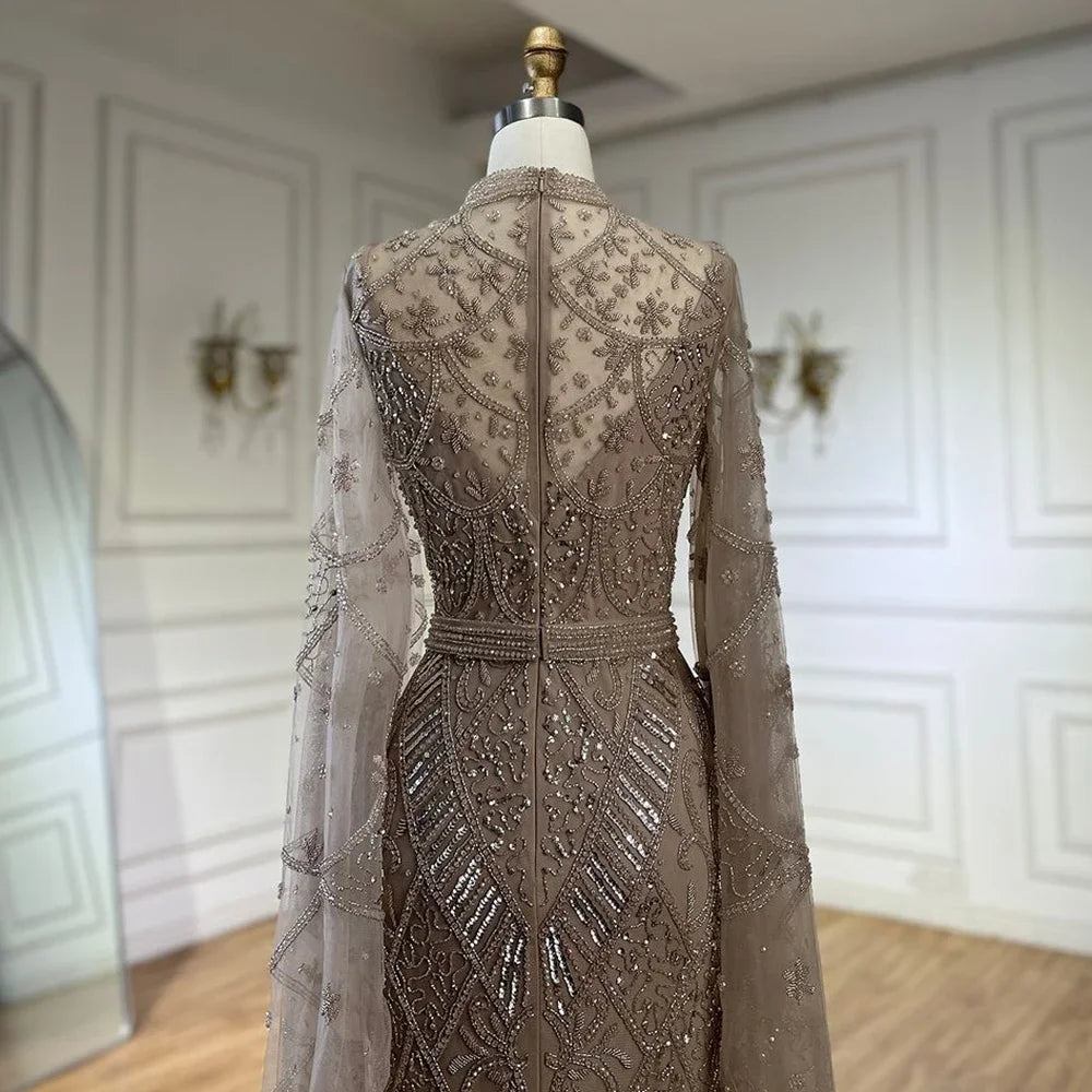 Luxury Dubai Muslim Mermaid Evening Dress with Elegant Bell Sleeves & Beaded Details - Formal Gowns for Weddings, Parties & Special Occasions | LA72316A