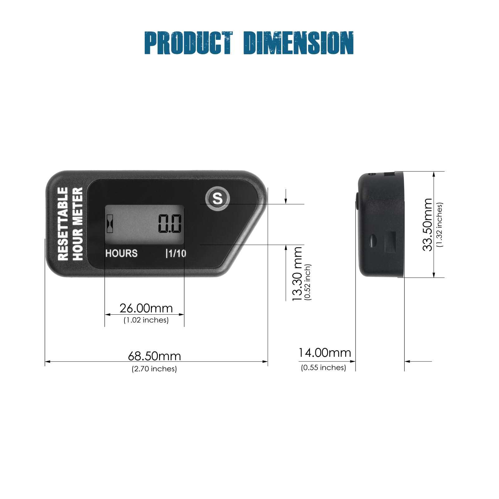 Runleader Digital Maintenance Hour Meter with Resettable Timer - Engine Usage Tracker for Lawn Mowers, Generators, Marine Outboards, ATVs, Snowblowers & Gas Powered Equipment | Monitor Service Intervals & Maintenance Schedules (Black) - Perfect for Fleet Management, Equipment Monitoring & Preventive Maintenance