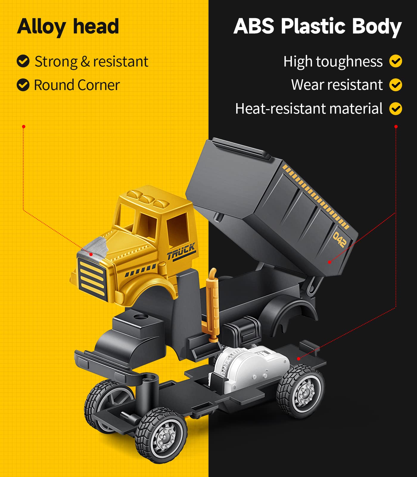 Geyiie Alloy Mini Construction Vehicles Set - Die Cast Small Bulldozer, Excavator & Dump Truck Toys - Heavy Duty Metal Construction Toy Cars for Kids & Toddlers - Perfect for Outdoor Play, Easter Gifts & Construction Theme Parties