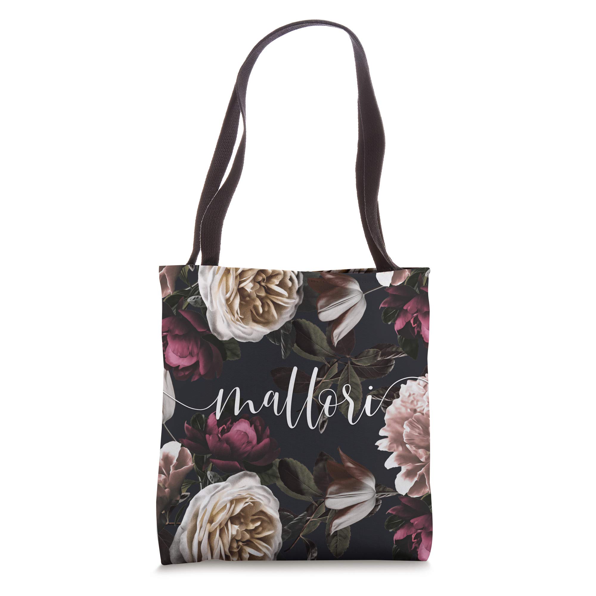 Elegant Floral Rose & Peony Personalized Name Tote Bag by Mallori - Custom Gift for Women, Mom, Bridesmaids - Perfect for Shopping, Beach, Work & Travel