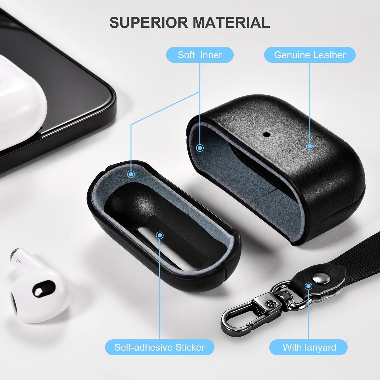 Premium Genuine Leather Case for AirPods 3 (2021) - Wireless Charging Compatible with Visible LED & Detachable Lanyard - Perfect for Travel, Work & Everyday Protection