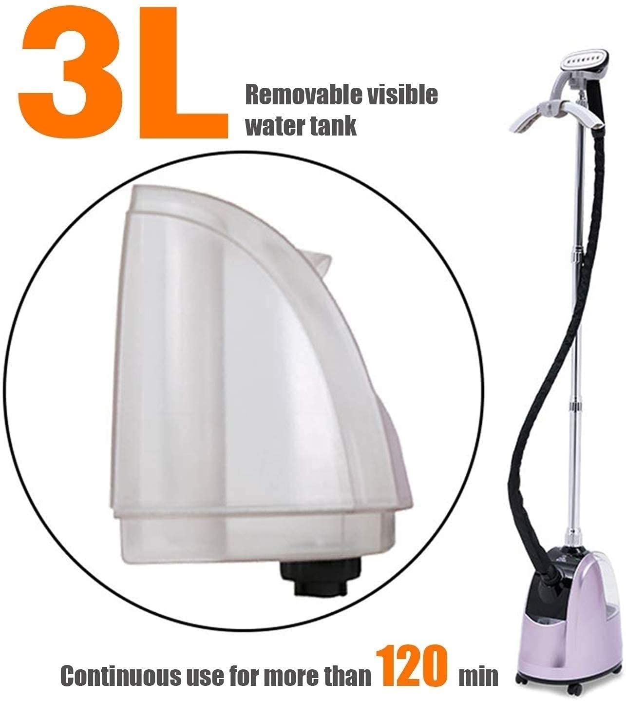 Professional Garment Steamer for Clothes - 2000W Powerful Upright Steamer with 3L Detachable Water Tank | Full Size Home & Travel Steamer for Wrinkles Removal | Perfect for Wedding Dresses, Suits, Curtains & Delicate Fabrics (Pink)