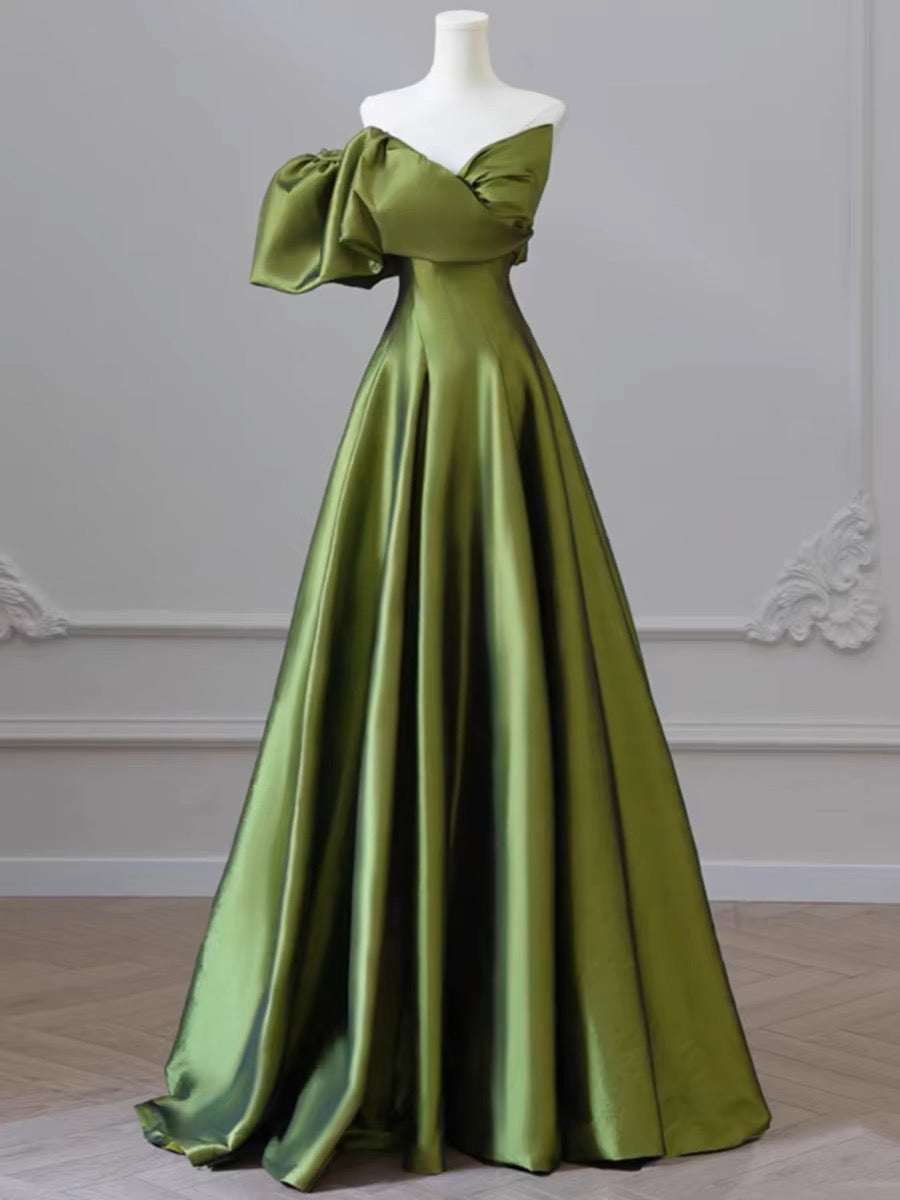 Elegant Green Satin A-Line Prom Dress for Women | Formal Evening Gown for Birthday Party, Homecoming, Wedding Guest | Style J3227