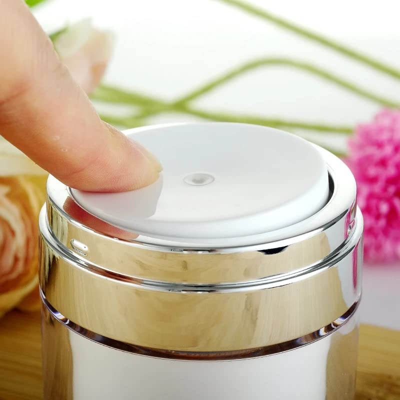 2Pcs Airless Pump Jars - 50ml Refillable Vacuum Cream Containers for Travel | Portable Lotion Dispenser for Face Cream, Moisturizer, Eye Serum & Makeup | Leak-Proof Cosmetic Storage for Home & On-The-Go Use