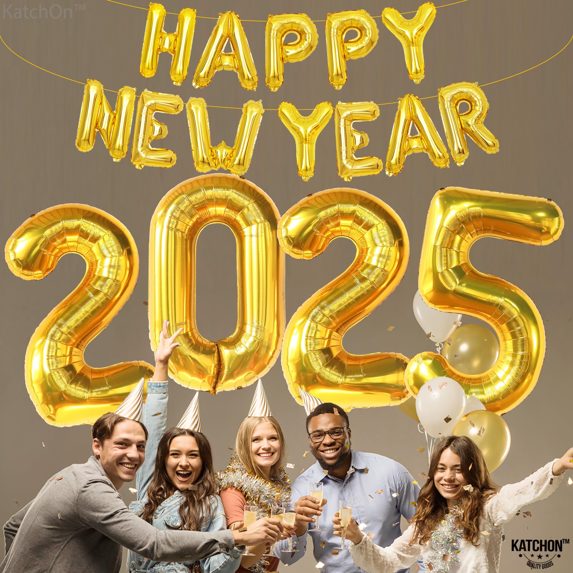 KatchOn Extra Large 40 Inch Gold 2025 Balloons - Happy New Year Party Decorations for NYE Celebrations | New Year's Eve 2025 Balloon Supplies for Countdown Parties, Home Decor & Festive Events