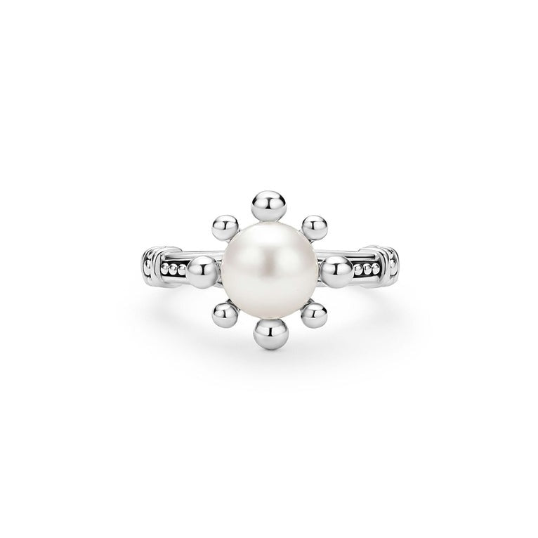 Luna Fleur Pearl Ring for Women - Elegant 18K Gold Plated Sterling Silver Pearl Jewelry - Perfect for Wedding, Anniversary & Special Occasions