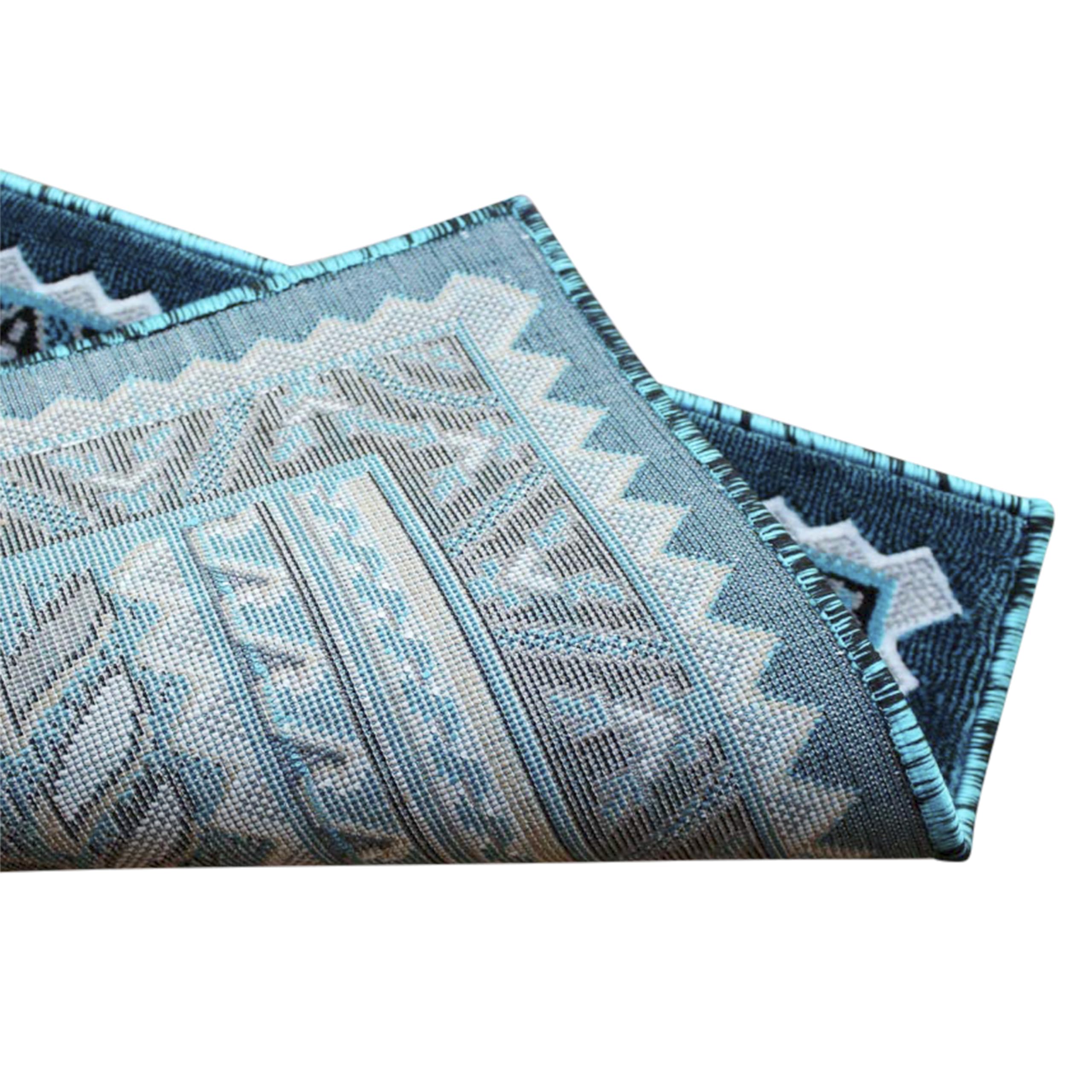 EMMA + OLIVER Olefin Accent Rug 2'x3' - Southwestern Geometric Pattern in Turquoise with Detailed Borders - Soft, Non-Shedding & Durable - Jute Backing - Perfect for Living Room, Bedroom or Entryway Decor