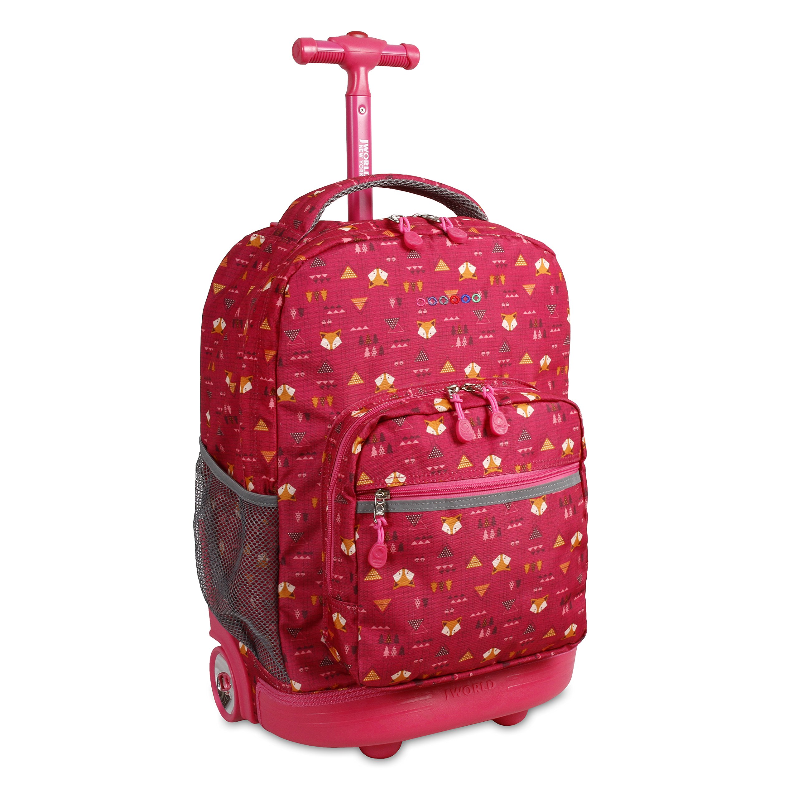 J World New York Sunrise Rolling Backpack - Lightweight Expandable Travel Backpack with Wheels for School, College & Airplane Carry-On - Perfect for Students, Business Travel & Commuters