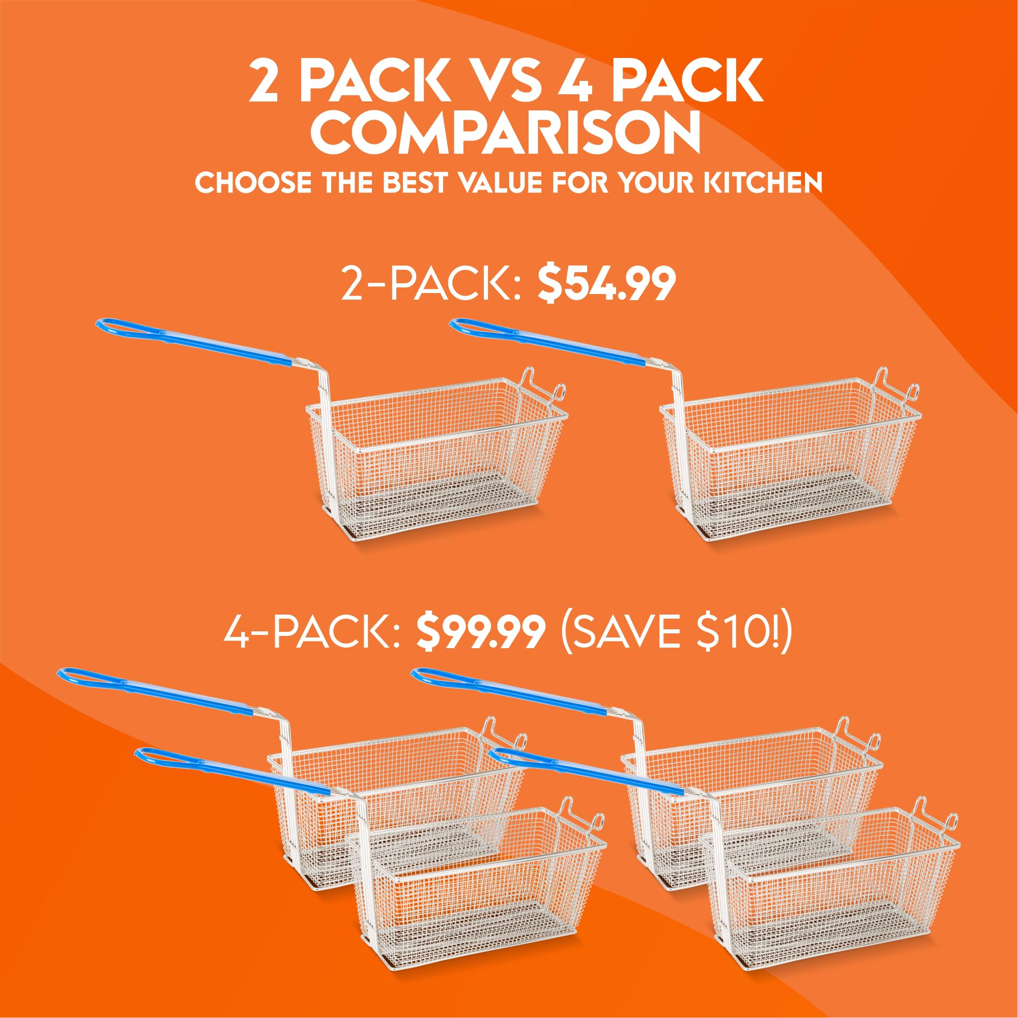4-Pack Stainless Steel Commercial Deep Fryer Baskets with Handles - 13.25