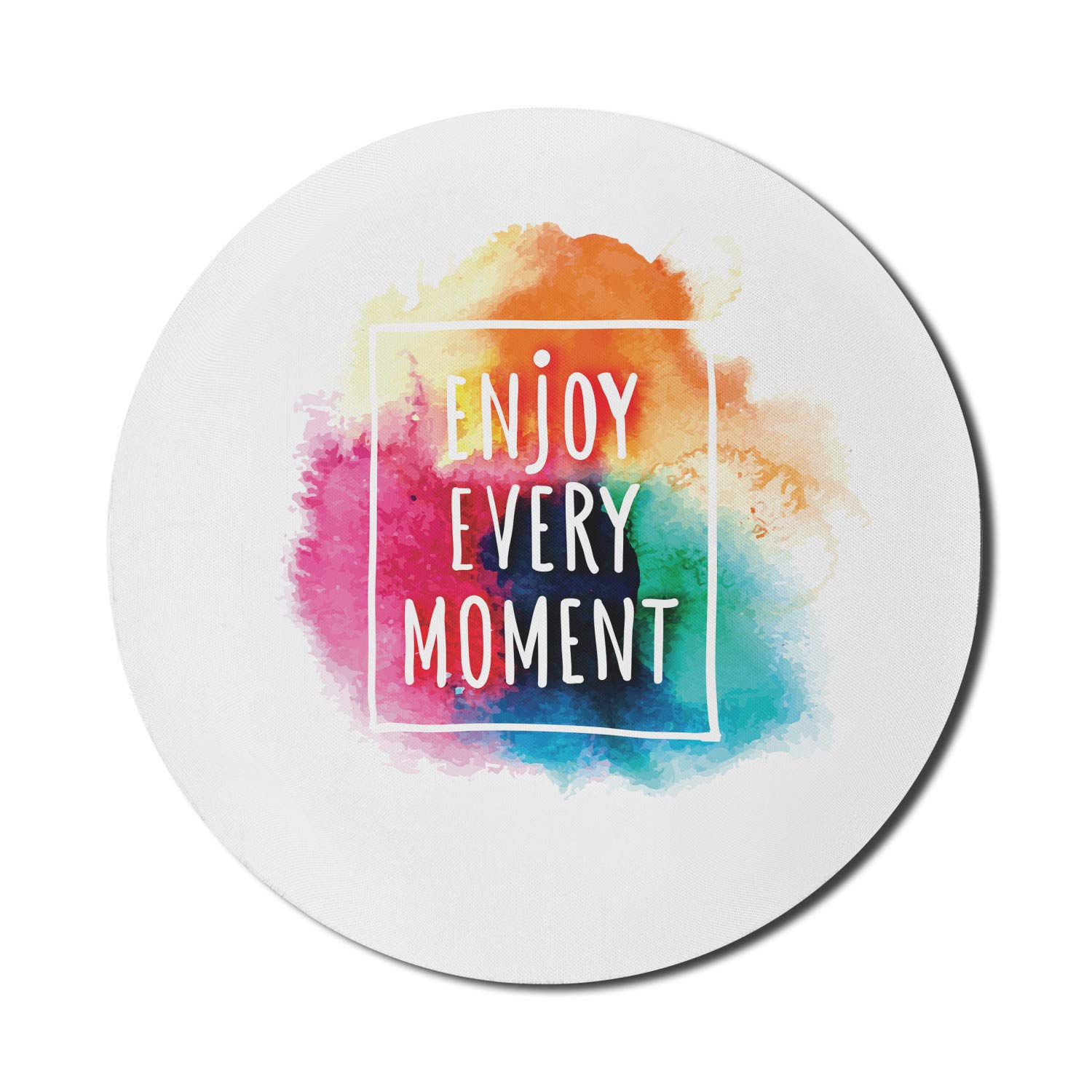 Ambesonne Round Non-Slip Gaming Mouse Pad - 8 Inch Thick Rubber Computer Mousepad with Rainbow Dust Cloud Design & Inspirational Quote, Perfect for Office, Home & Gaming Setup - Multicolor