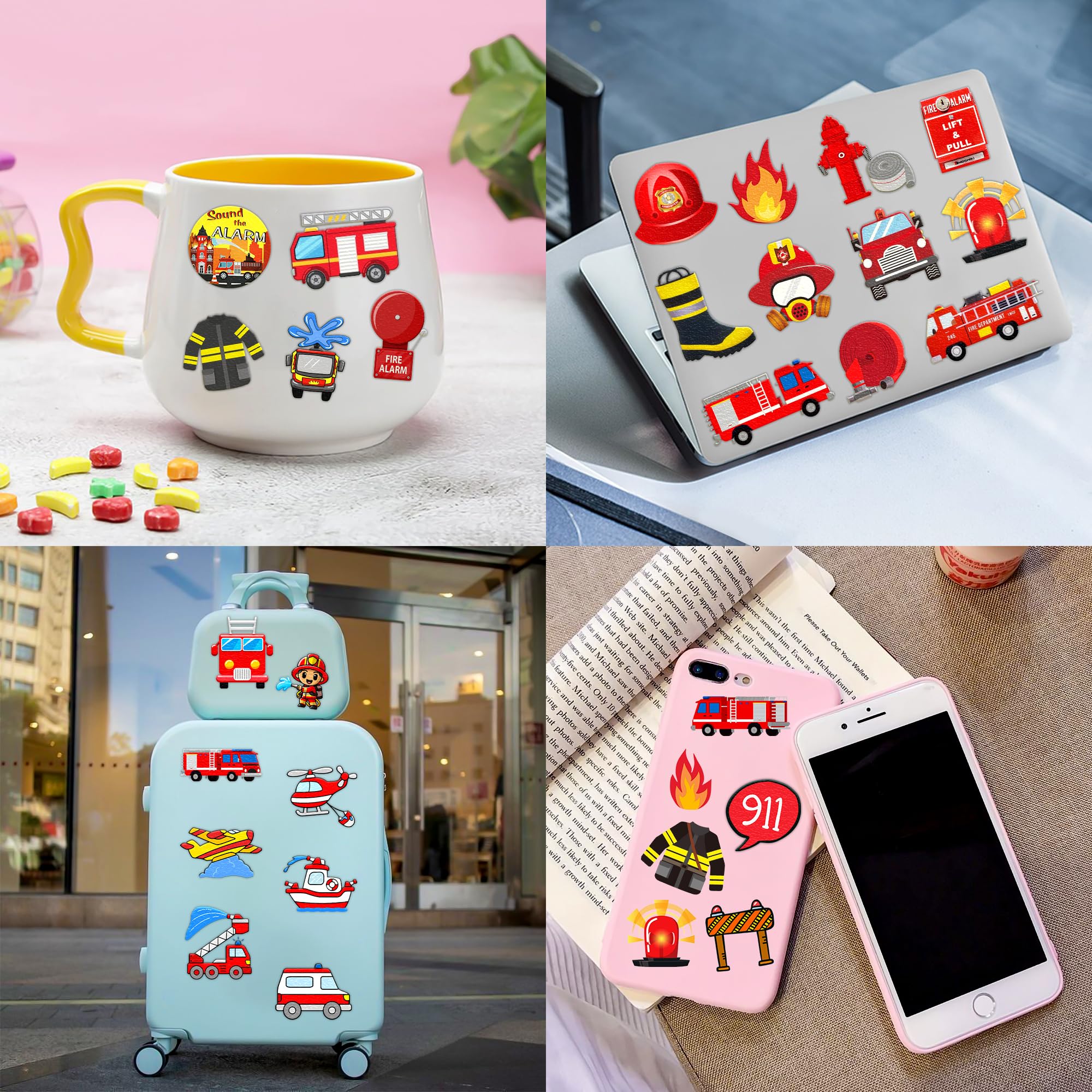 100 PCS Fire Truck Temporary Tattoos - Firefighter Themed Party Supplies, Birthday Decorations, Stickers for Boys & Girls - Perfect for School Rewards, Carnival Prizes & Firehouse Themed Events