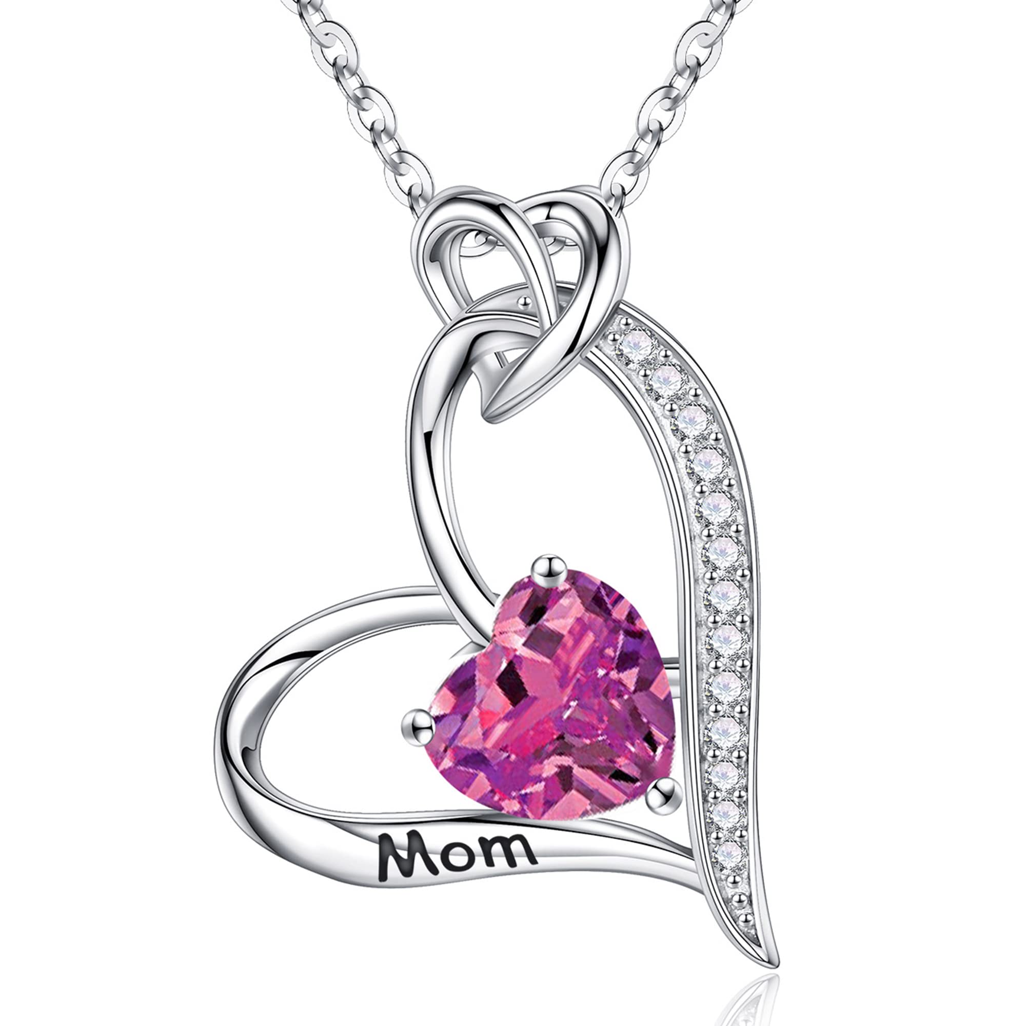 925 Sterling Silver Heart Birthstone Necklace for Mom - Personalized Mother's Day, Anniversary & Birthday Gift from Daughter or Son | Perfect for New Moms, Bonus Moms & Special Occasions