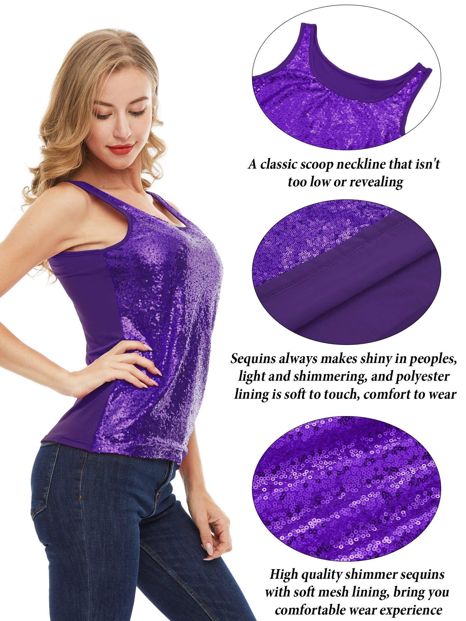 SATINIOR Women's Sleeveless Sequin Glitter Tank Top - Shimmer Vest & Sparkling Camisole for Women & Girls | Perfect for Parties, Night Out & Special Occasions