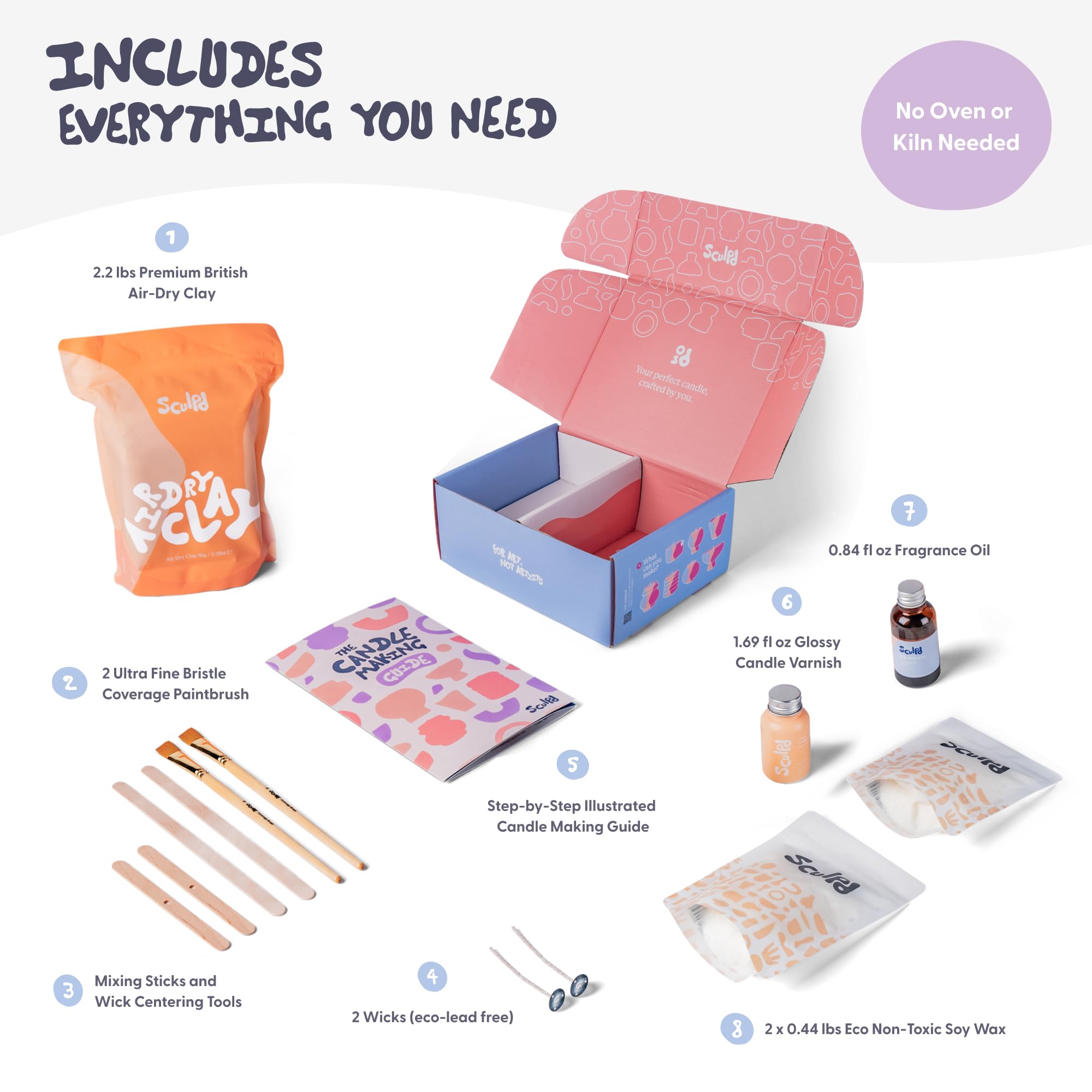 Sculpd Candle Making & Pottery Kit - Complete 2 Person DIY Art Set with Air Dry Clay, Soy Wax, Fragrance & Tools - Creative Craft Gift for Adults, Teens, Men & Women - Perfect for Home Decor, Relaxation & Romantic Gifts (Orange Ginger Scent)