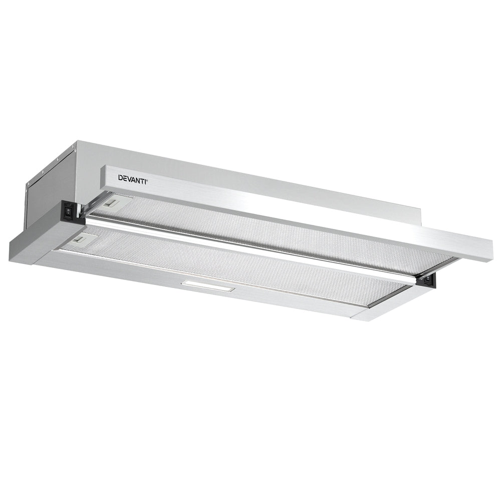 Devanti 900mm Slide Out Range Hood - 90cm Stainless Steel Kitchen Extractor Fan with Powerful Suction - Perfect for Modern Home Cooking & Ventilation