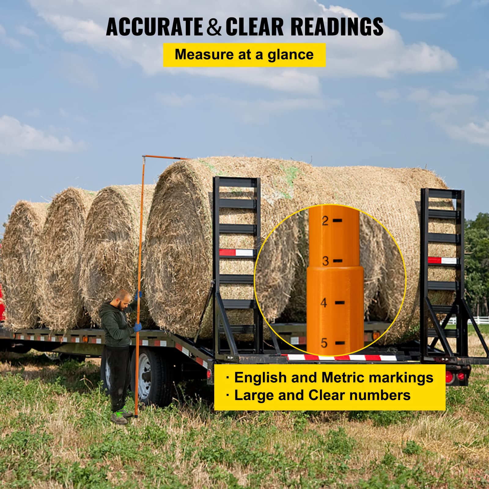 VEVOR 15' Fiberglass Truck Height Measuring Stick - Adjustable Non-Conductive Pole with Carrying Bag | Durable Load Height Gauge for Trucks & Car Haulers | Perfect for Warehouse, Shipping Yards & Transport Safety Checks