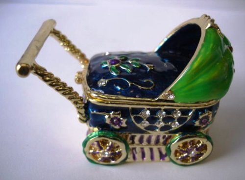 Bejeweled Green Baby Stroller Jewelry Box - Perfect for Nursery Decor