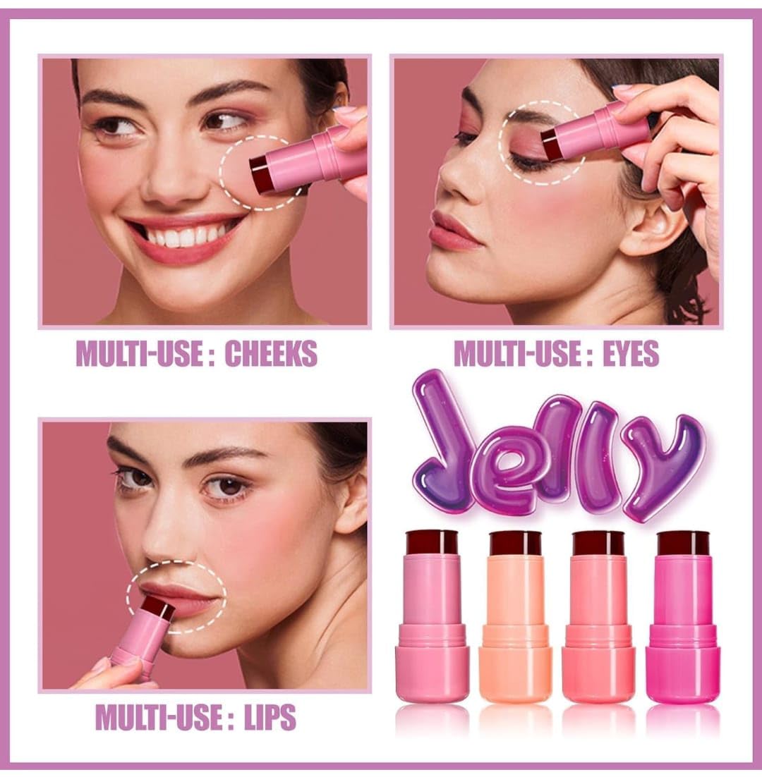 3-in-1 Jelly Blush Stick - Natural Tinted Lip & Cheek Stain for Women | Hydrating Milk Makeup | Easy Application for Daily Glow (Perfect for Work, Date Night & Self-Care Routine)