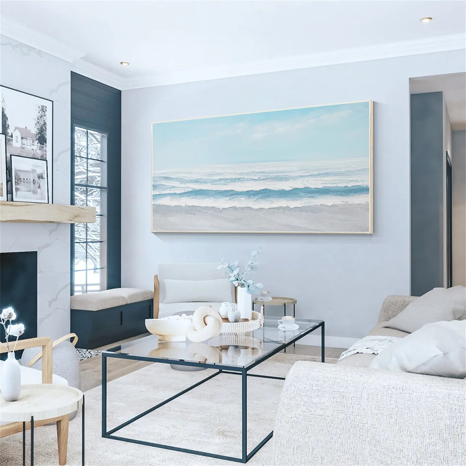 Ocean And Sky Painting #OS 186 - Handmade Canvas Wall Art for Home & Office Decor - Perfect for Living Room, Bedroom, or Office Wall Decor