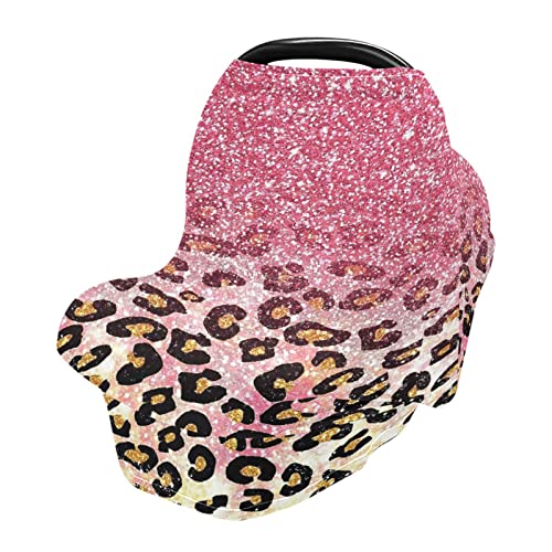 Soft Stretchy Leopard Print Car Seat Cover & Nursing Scarf – Breathable Multi-Use Baby Stroller Canopy for Boys & Girls | Perfect for Travel, Breastfeeding & Car Seat Protection
