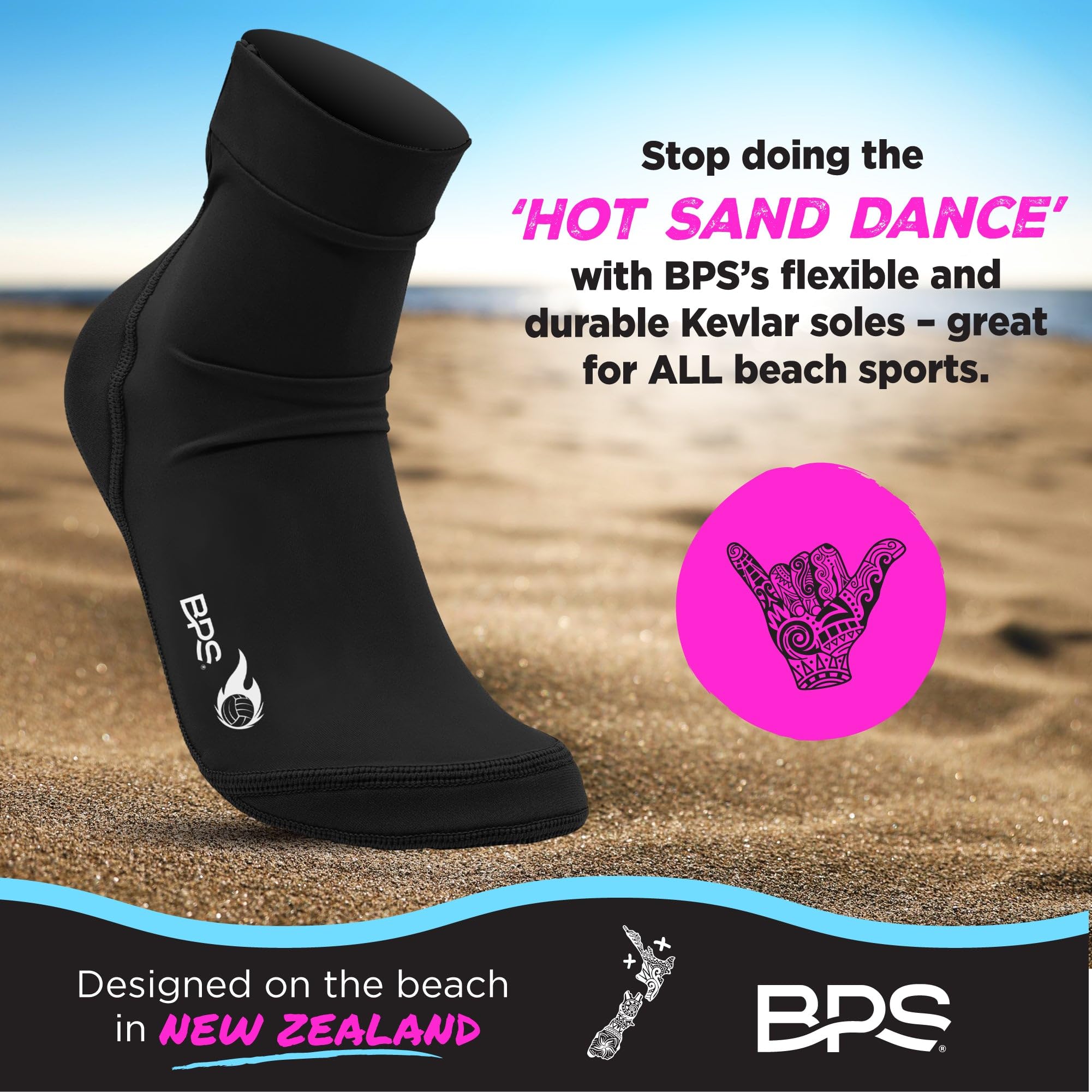 BPS New Zealand 'Feet First' Beach Volleyball Soccer Sand Socks - Flexible Kevlar Sole Water Shoes for Men & Women - Perfect for Beach Sports, Water Activities & Outdoor Adventures
