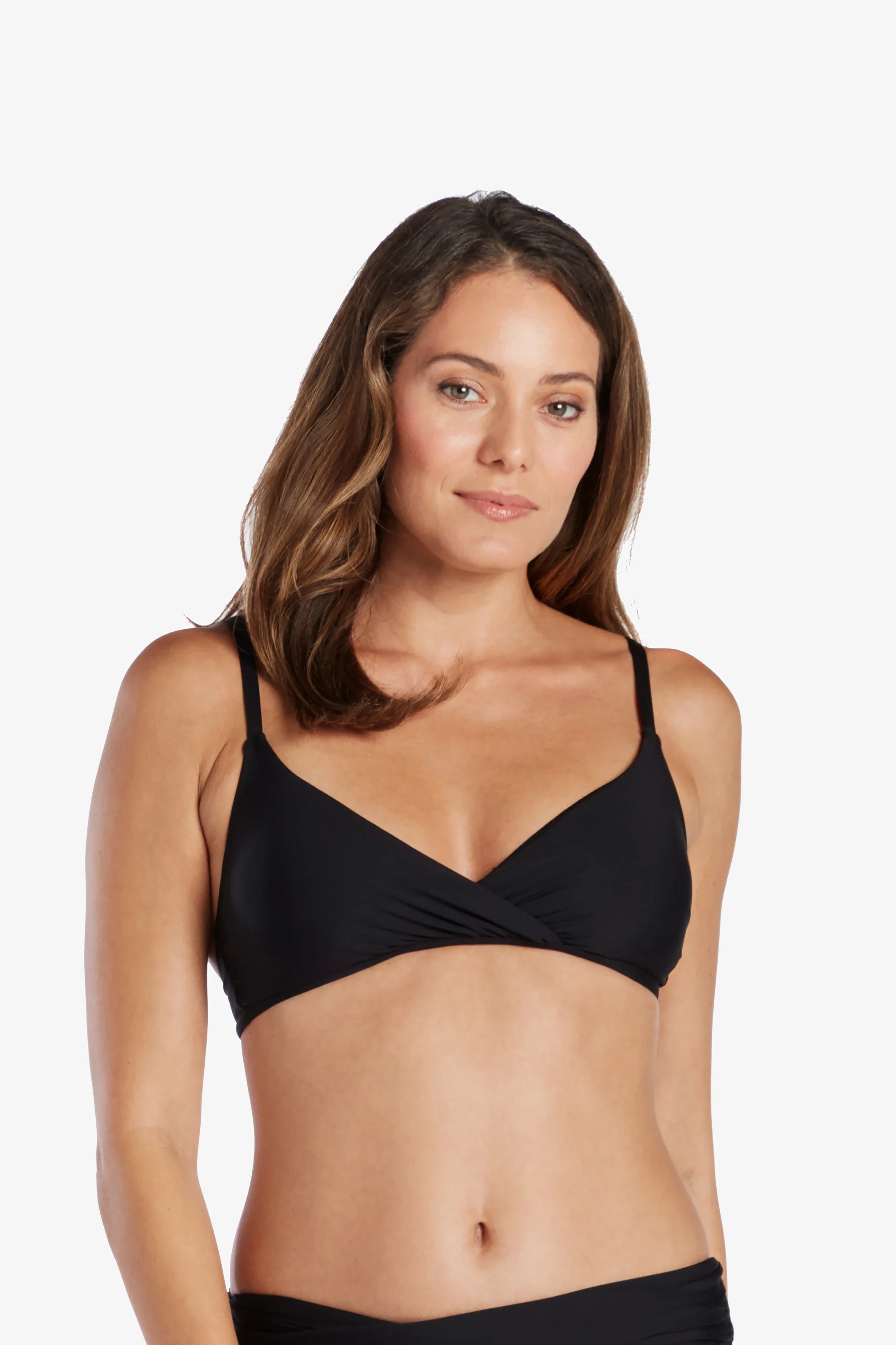 Shirred Crossover Bra for Women - Comfortable Wireless Support in Black | Perfect for Yoga, Lounge & Everyday Wear