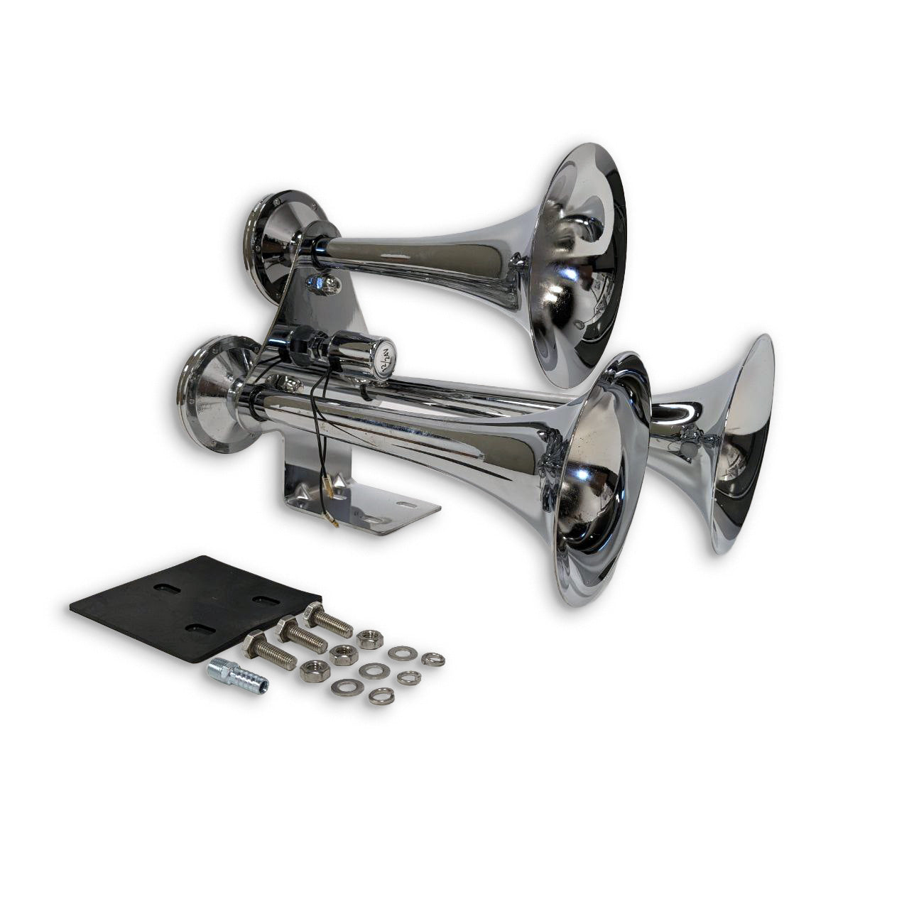 Fortpro 3 Round Chrome Trumpet Air Horn 12V/24V Heavy Duty Train Horn Kit for Trucks, Semi Trucks & Boats - Loud Warning Sound for Safety & Emergency Use