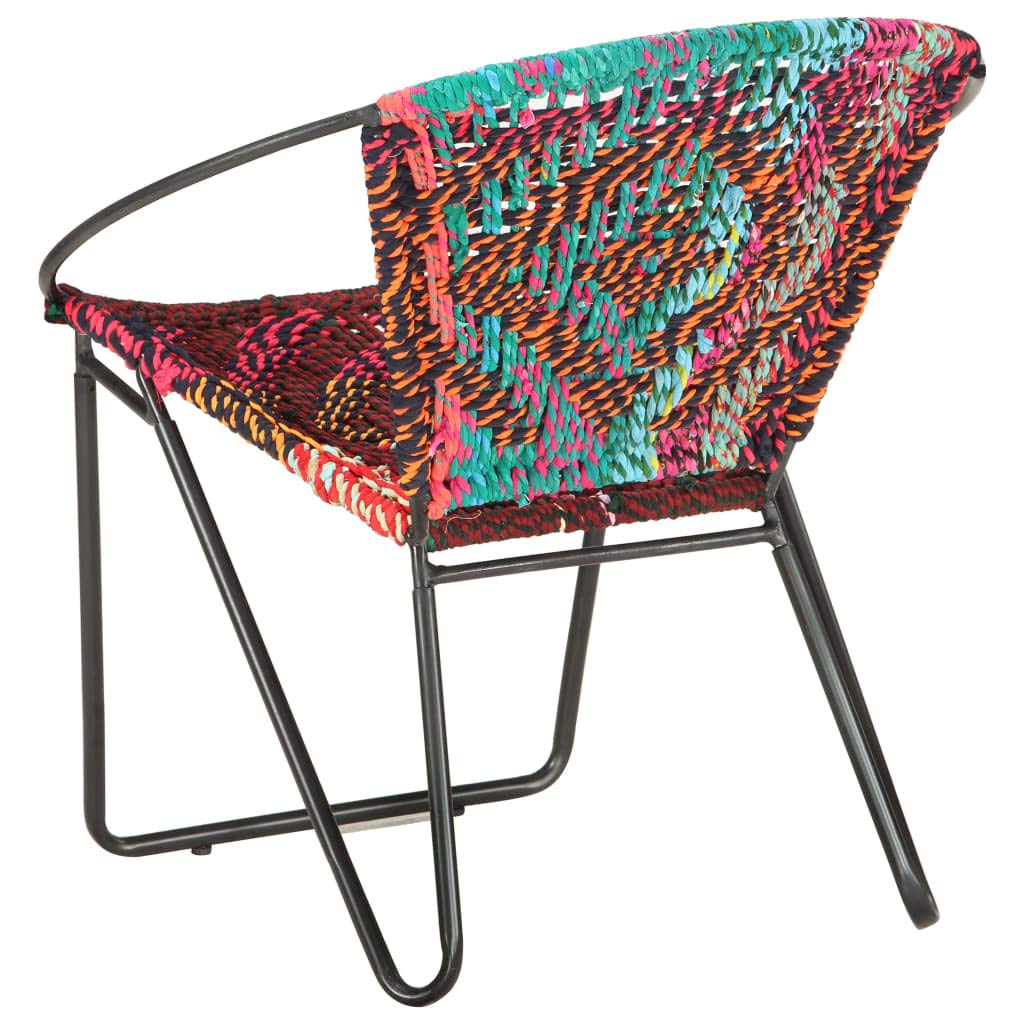 vidaXL Multicolor Circle Chair - Farmhouse & Retro Style Accent Chair with Chindi Fabric Upholstery, Sturdy Steel Frame - Perfect for Living Room, Bedroom or Outdoor Patio Decor
