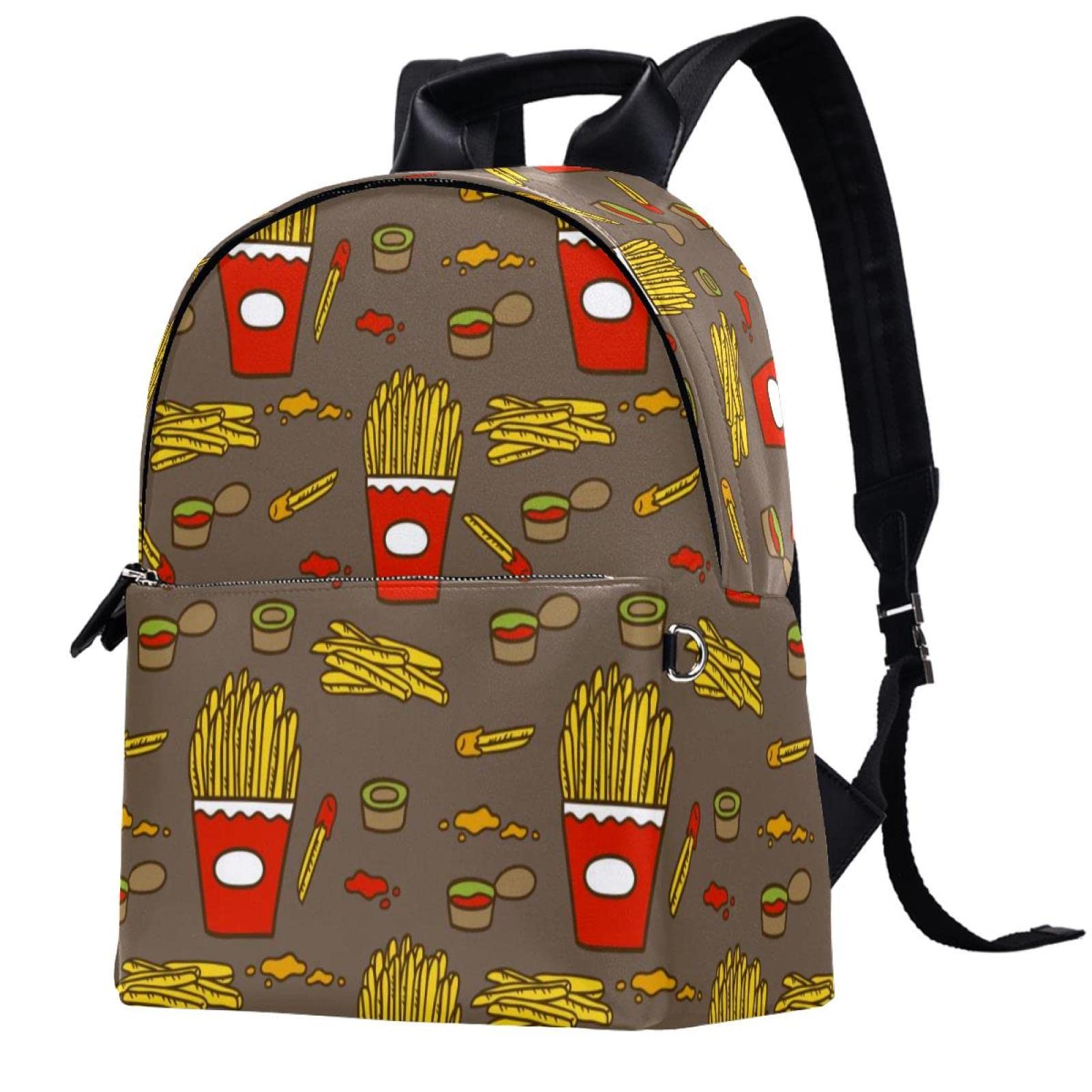 Stylish Women's Leather Laptop Backpack with Multi-Pockets - Waterproof Travel Backpack for College, Work & Commuting - Fries with Sauce Pattern Design Casual Purse (Perfect for Business Trips, Campus Life & Daily Use)