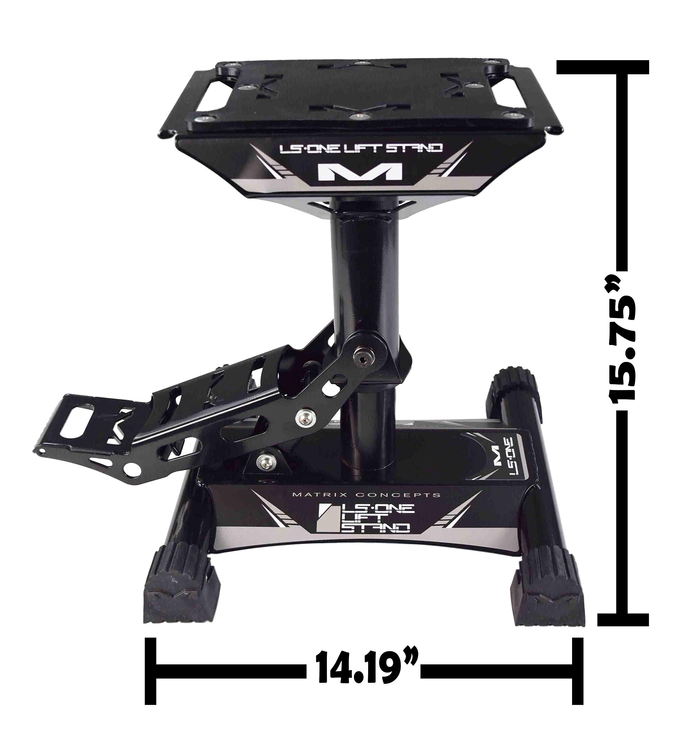 Matrix Concepts LS1 Lift Stand - Heavy Duty Carbon Steel Construction, 500 lbs Weight Capacity - Ideal for Dirt Bikes & Mini Riders - Includes Free Sticker Pack (Black) - Perfect for Garage Maintenance, Bike Storage & Off-Road Adventures