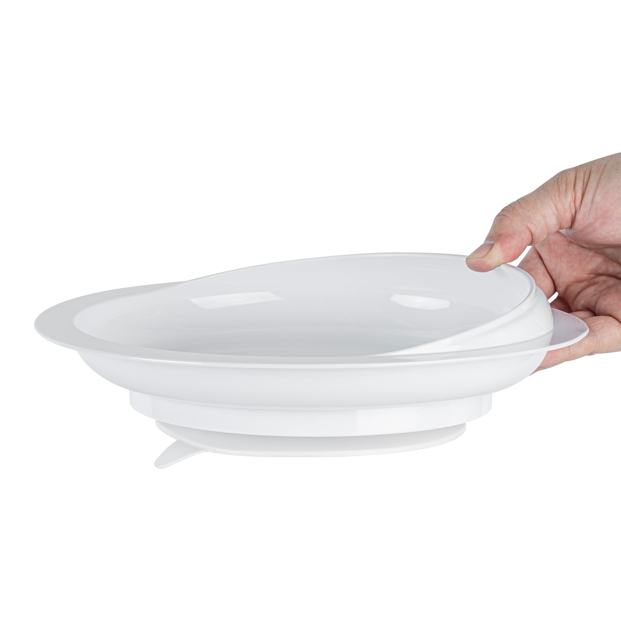 Adapt Tek Round White Plastic 2-Piece Scoop Plate & Bowl Set with Spillproof Design & Suction Base - Includes 1 Plate + 1 Bowl - Perfect for Babies, Toddlers & Kids Mealtime at Home or Travel