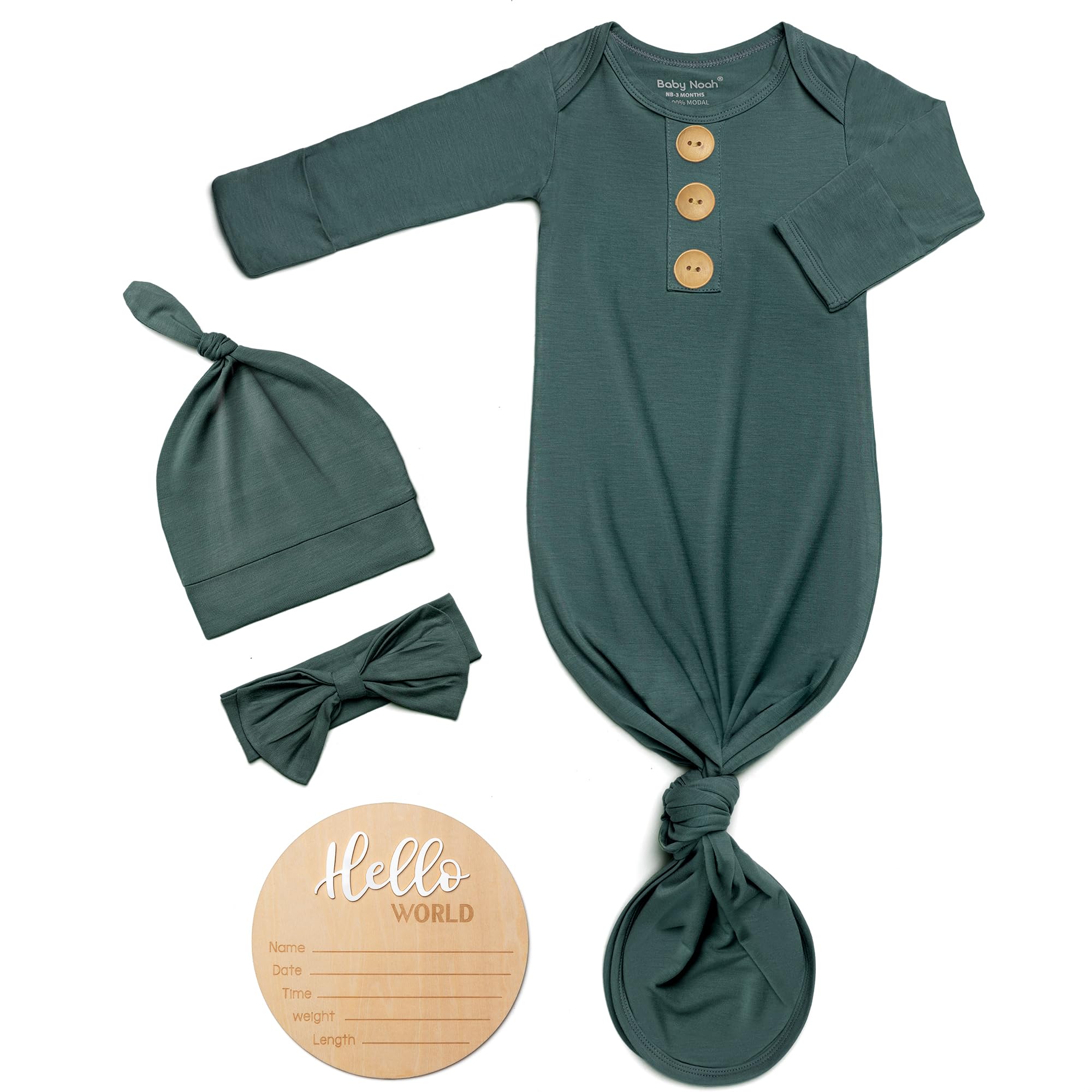 Soft Baby Knot Gown 0-3M - Newborn Sleepers with Mittens & Name Tag for Announcement Photos