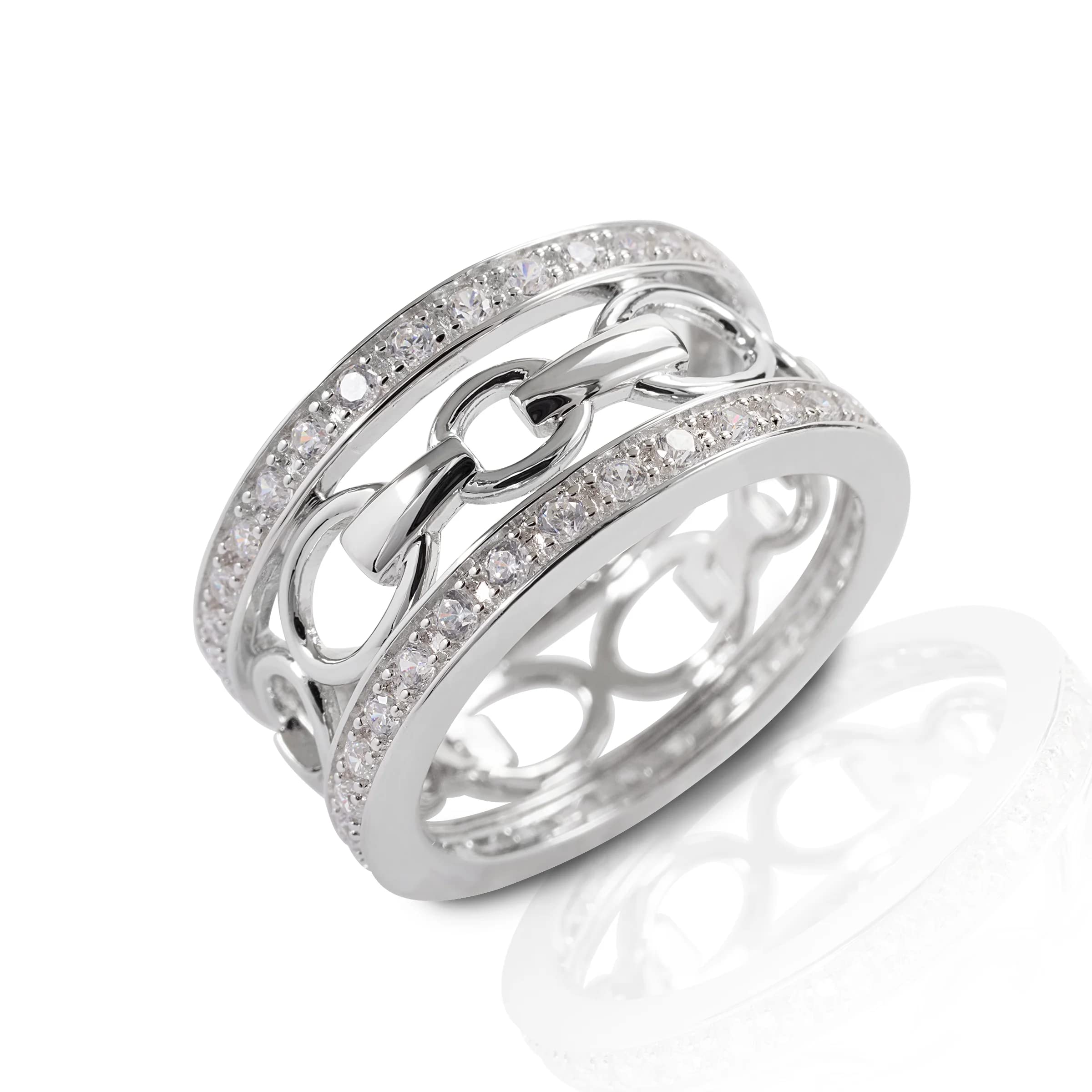 Sterling Silver Cubic Zirconia Wide Ring for Women - Elegant Engagement & Wedding Band Jewelry - Perfect for Proposals, Anniversaries and Special Occasions
