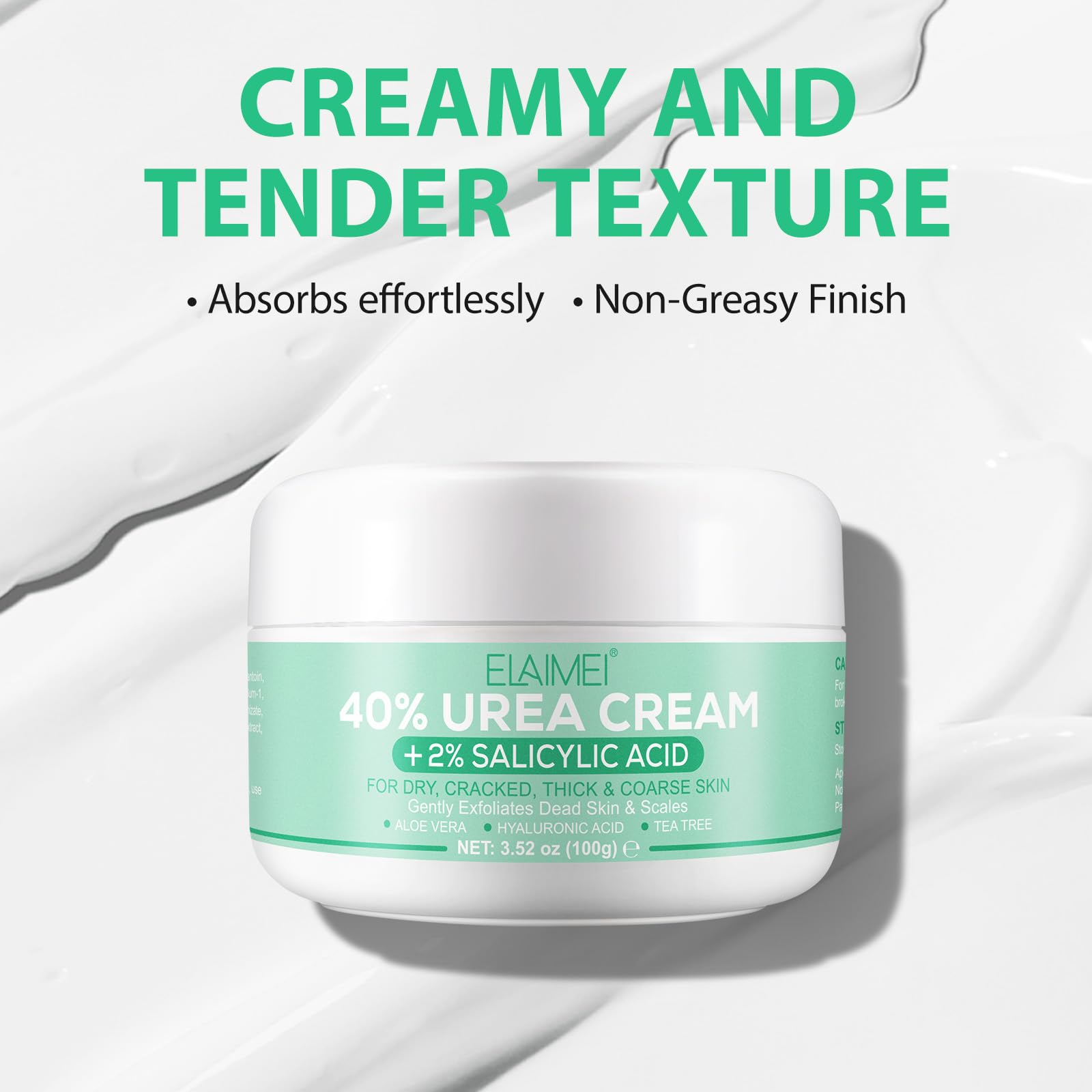 40% Urea Foot Cream for Cracked Heels & Dry Skin (3.52 oz) - Intensive Moisturizing Treatment with 2% Salicylic Acid, Tea Tree Oil & Aloe Vera - Best for Rough Feet, Elbows, Hands & Knees - Perfect for Pedicures, Winter Care & Daily Foot Repair