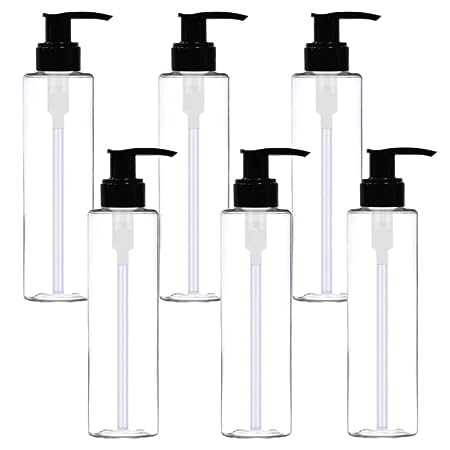 6-Pack 200ml Clear Refillable Plastic Square Pump Bottles - Travel Size Leak-Proof Cosmetic Containers for Shampoo, Lotion, Essential Oils | Perfect for Toiletries, DIY Beauty Products & Travel Accessories