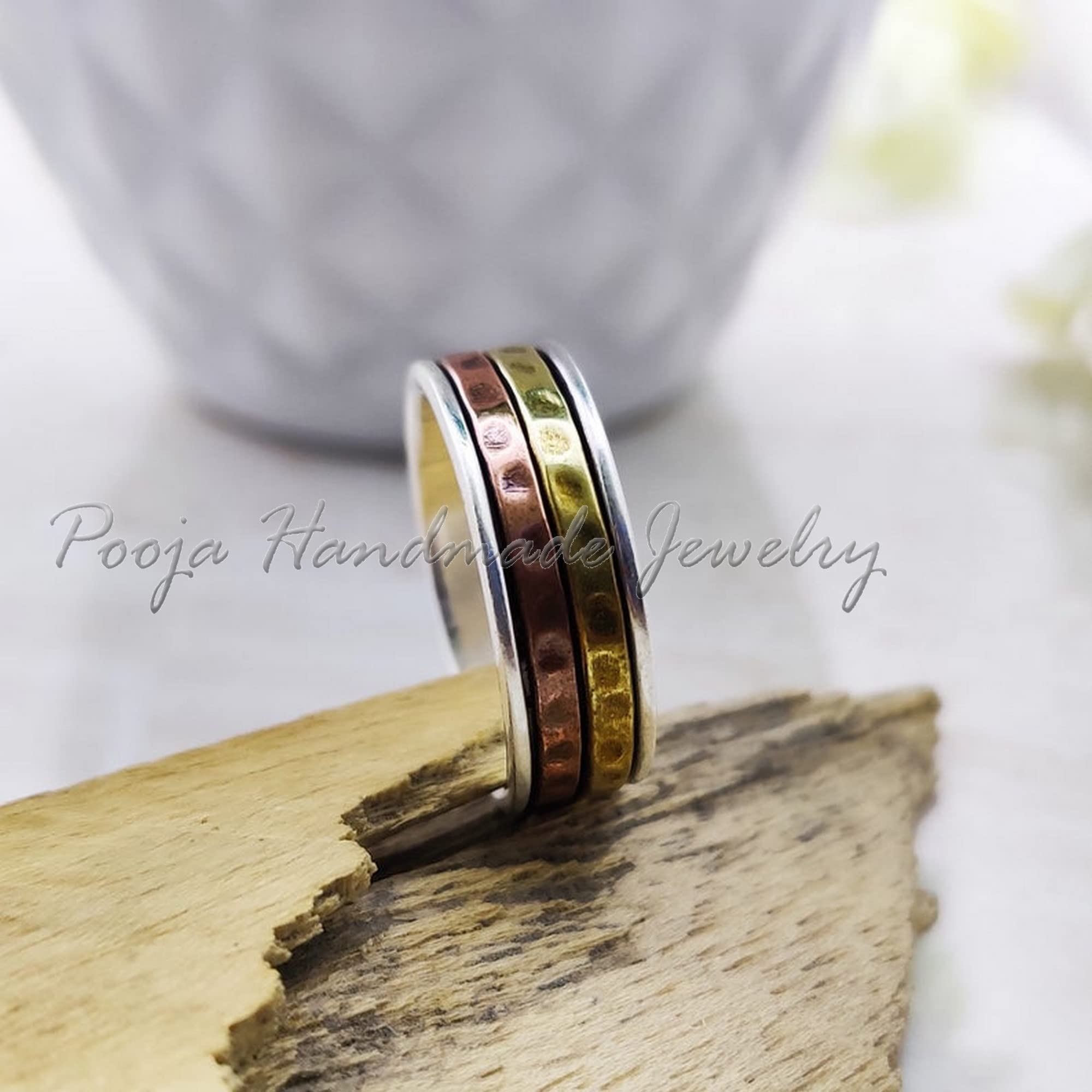 Hammered Spinner Ring for Women - 925 Sterling Silver Anxiety Relief Ring - Handmade Wide Spinning Thumb Ring - Meditation & Stress Relief Jewelry - Perfect Anniversary, Promise Gift for Her - Great for Yoga, Mindfulness & Daily Wear
