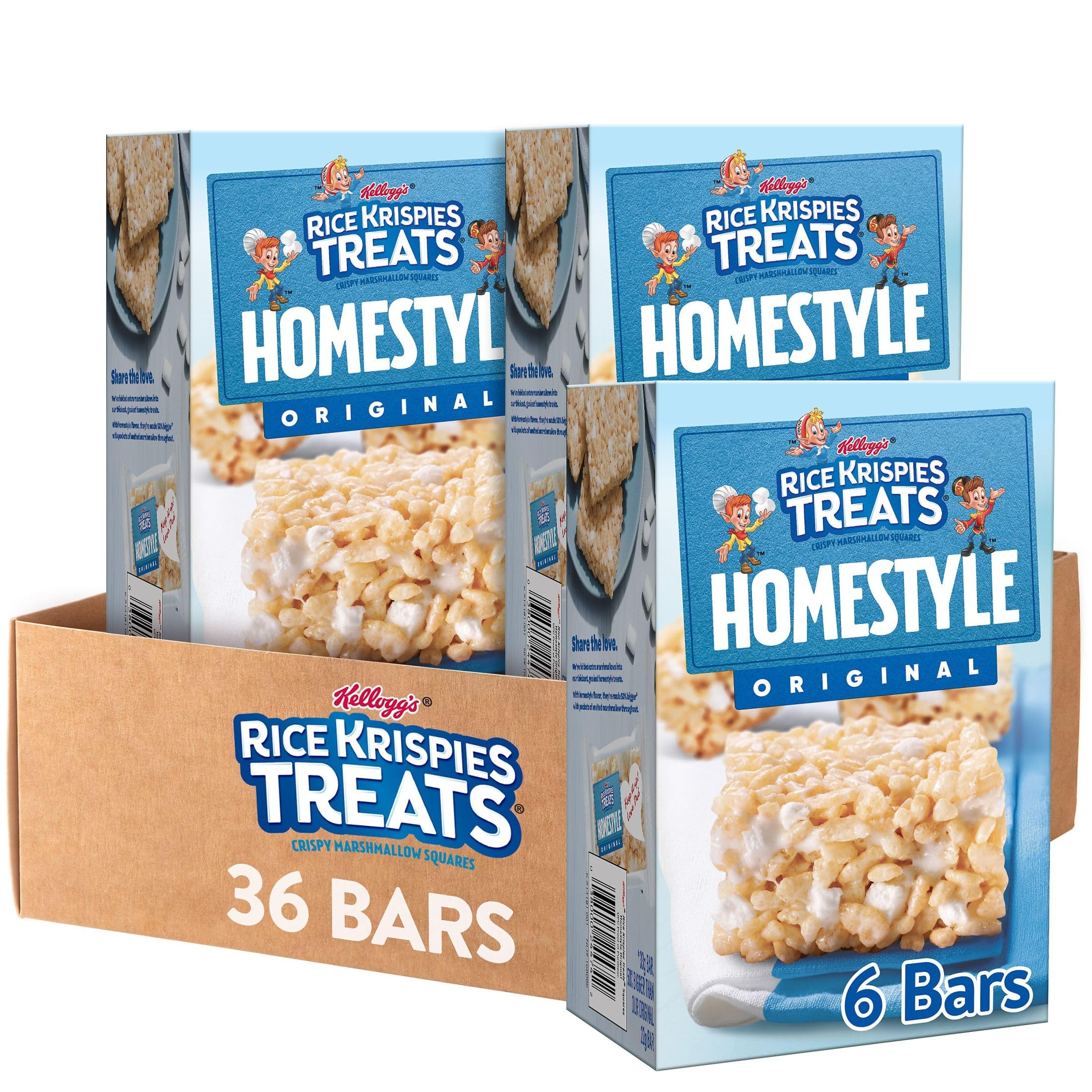 Kellogg's Rice Krispies Treats Original Marshmallow Snack Bars - 6 Boxes (36 Bars Total) - Kids Lunch Box Snacks, After School Treats & Birthday Party Favors - Perfect for School Lunches, Road Trips and Family Gatherings