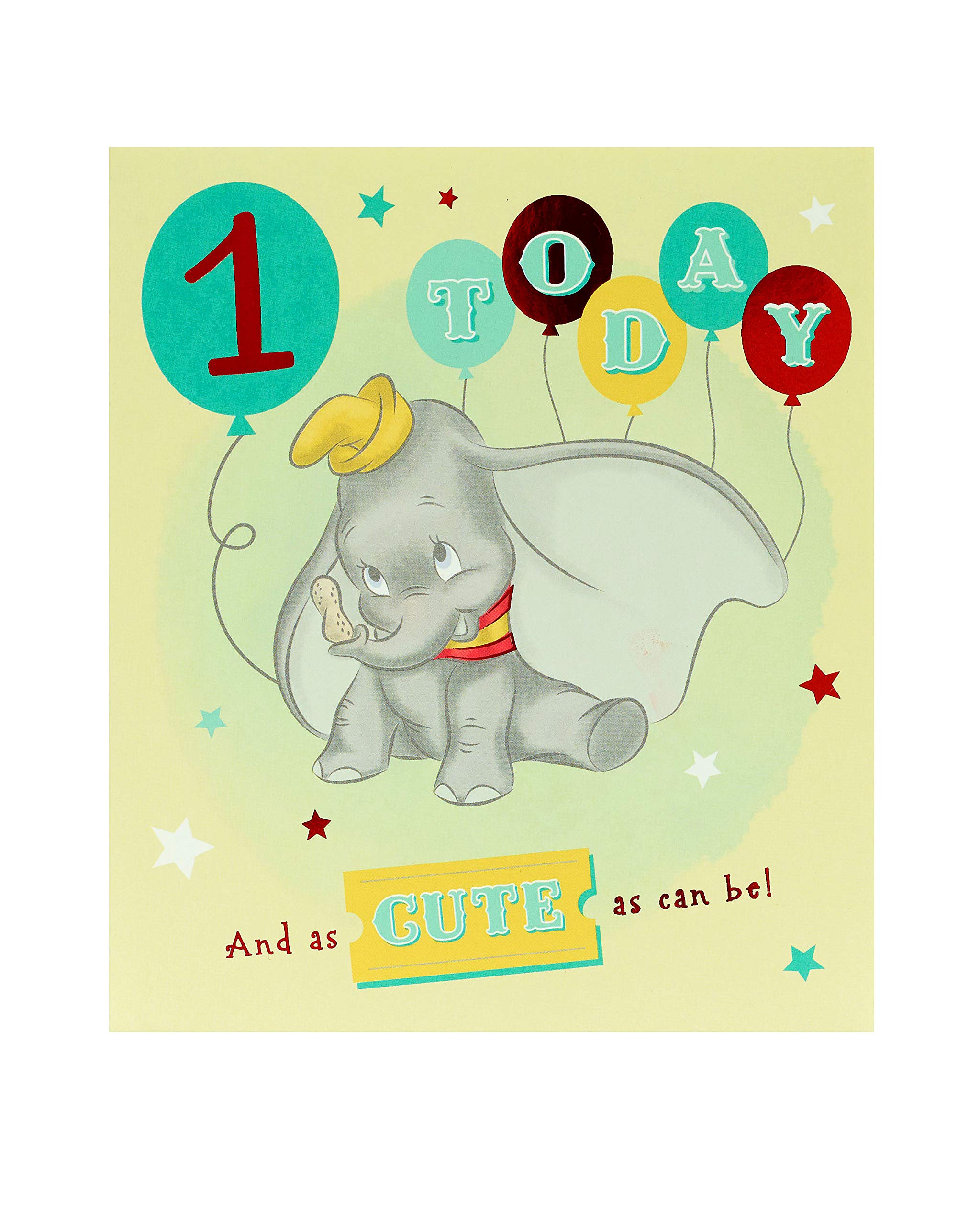 1st Birthday Card - Dumbo Disney Elephant Birthday Card for 1 Year Old - Cute Baby Boy & Girl First Birthday Gift - Perfect for Birthday Parties, Baby Showers & Milestone Celebrations