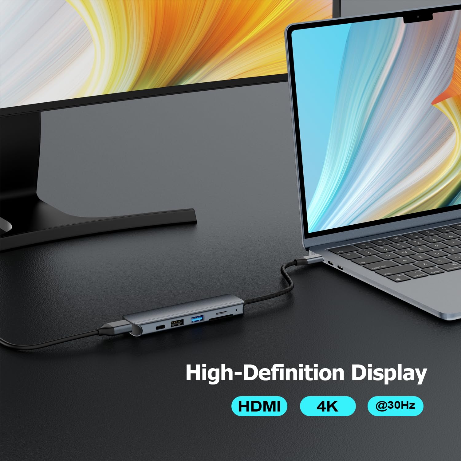 6-in-1 USB C Hub with HDMI, USB 3.0, PD 100W for MacBook & Laptops