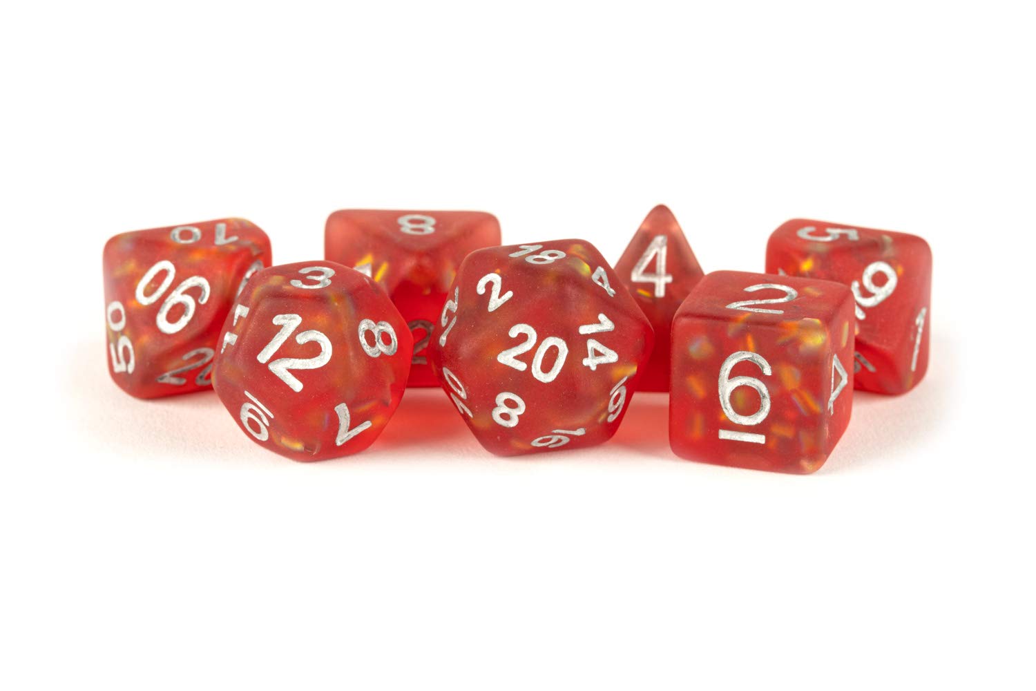 ICY Opal 16mm Resin Polyhedral Dice Set - Red with Silver Numbers for D&D, RPG, MTG & Tabletop Gaming